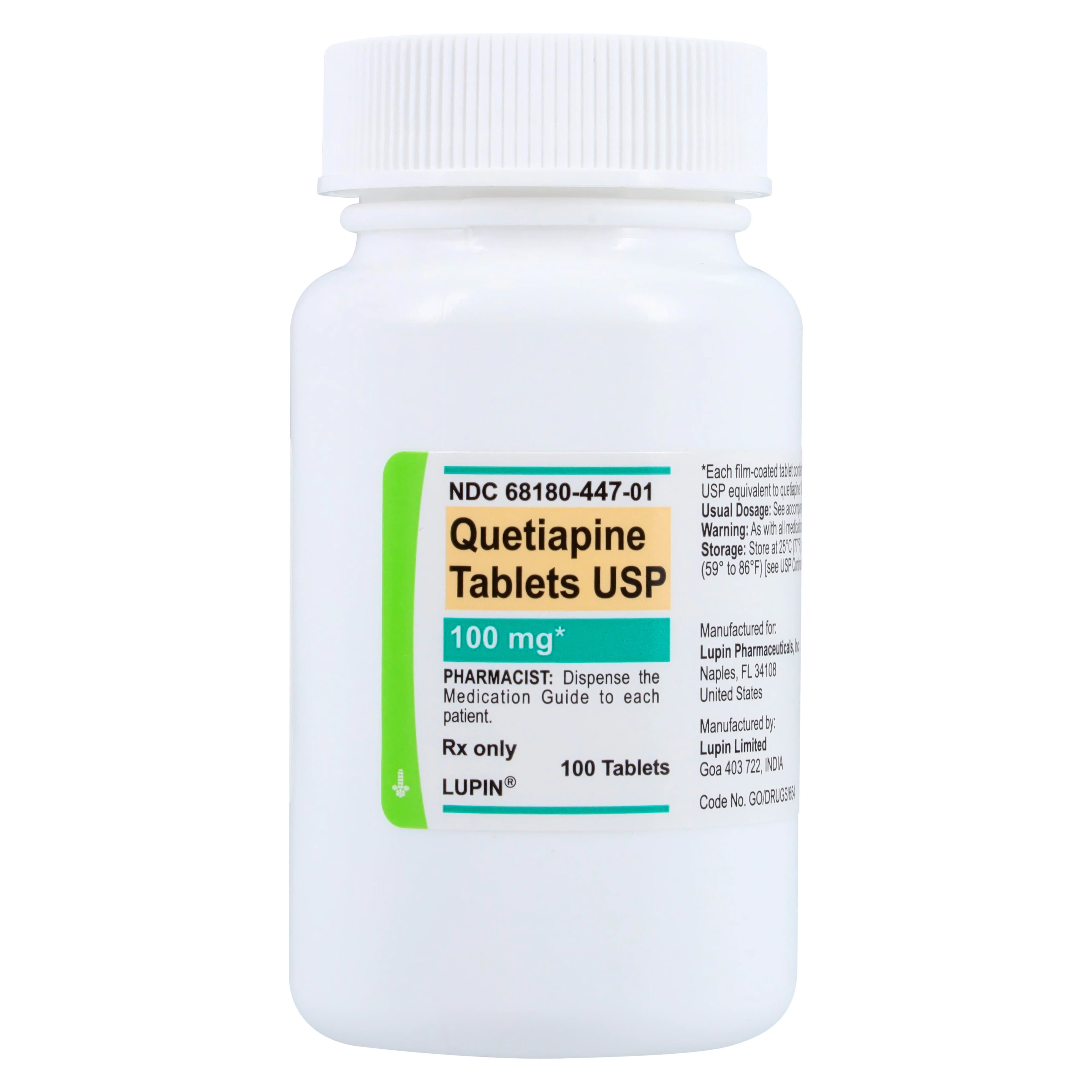 Quetiapine Fumarate Tablets 100mg, 100 Count Bottle (Lupin Pharmaceuticals)