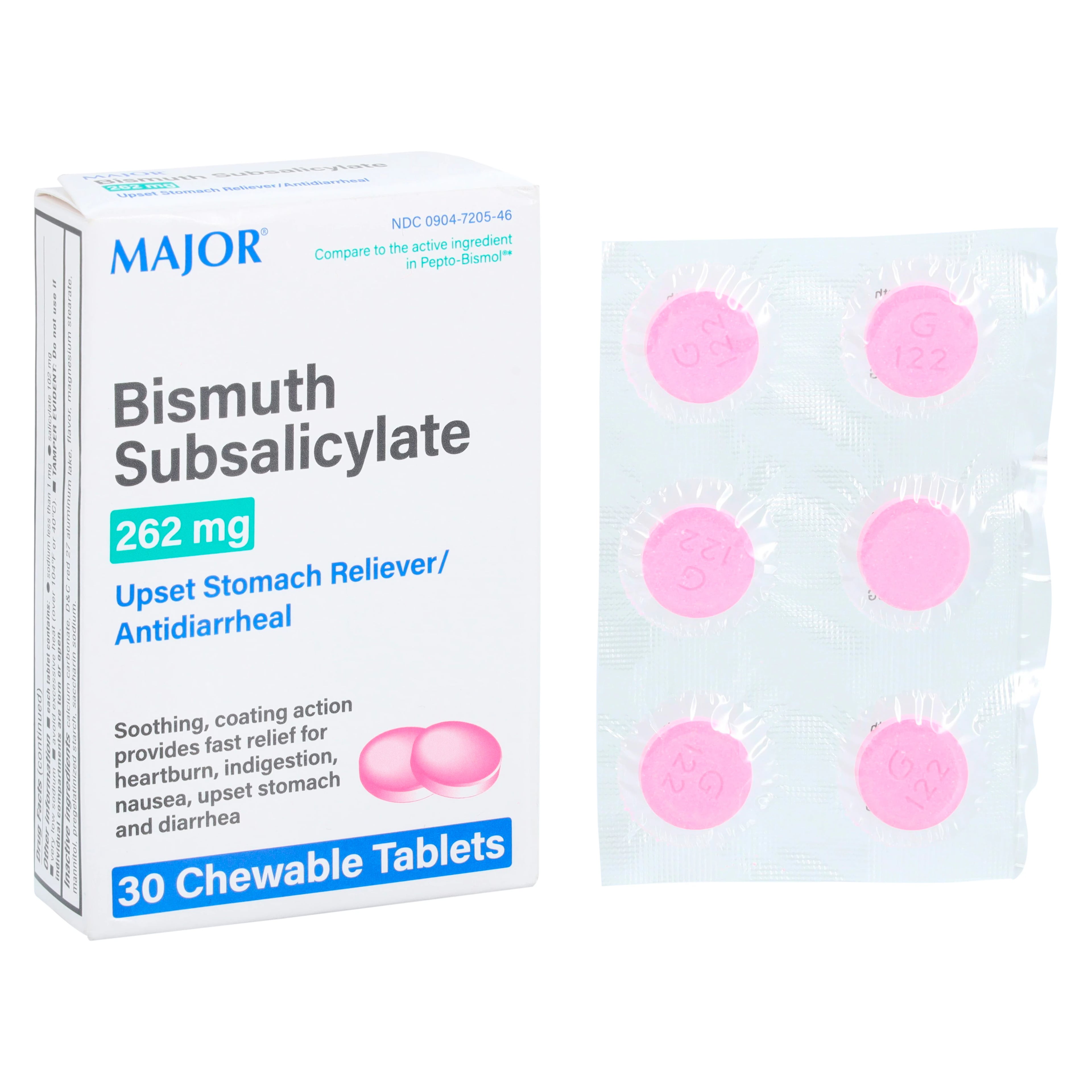 Pink Bismuth Chewable Tablets, Major Pharmaceuticals, 30/Bottle