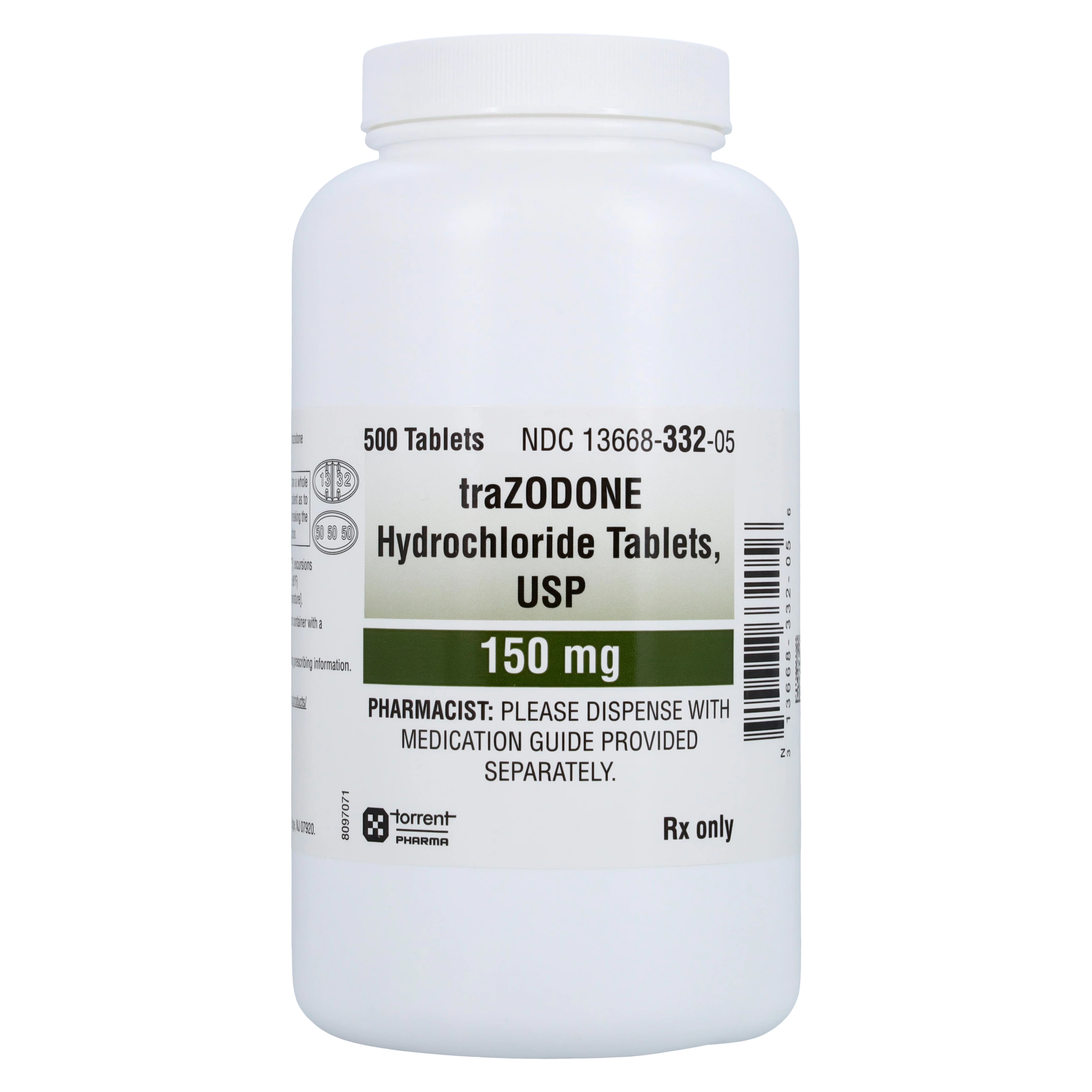 Trazodone HCl Tablets 150mg, 500 Count Bottle (Torrent Pharmaceuticals)