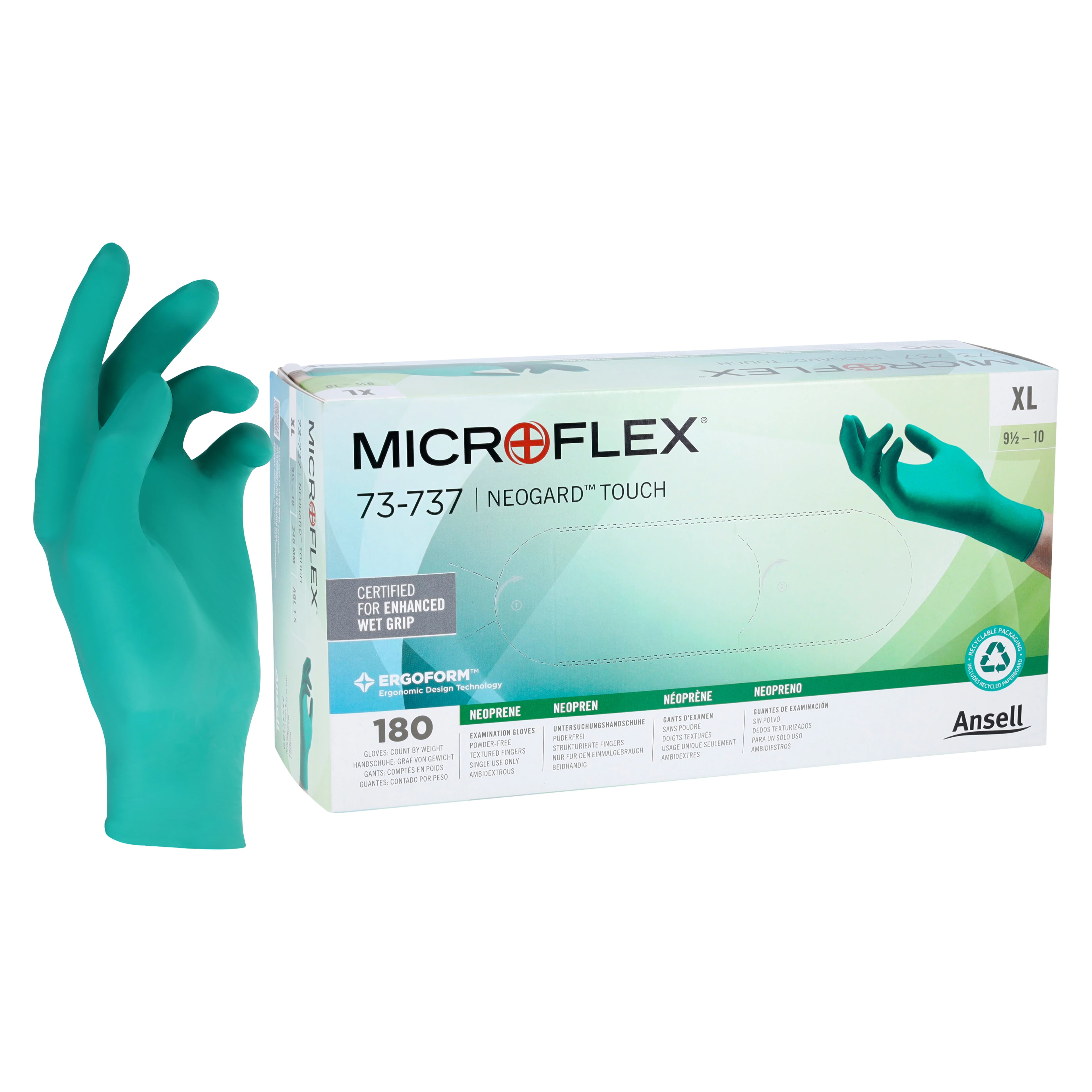 Microflex Neogard Touch 73-737 Neoprene Exam Gloves, X-Large, Green, Non-Sterile, 200/Box, 73737100