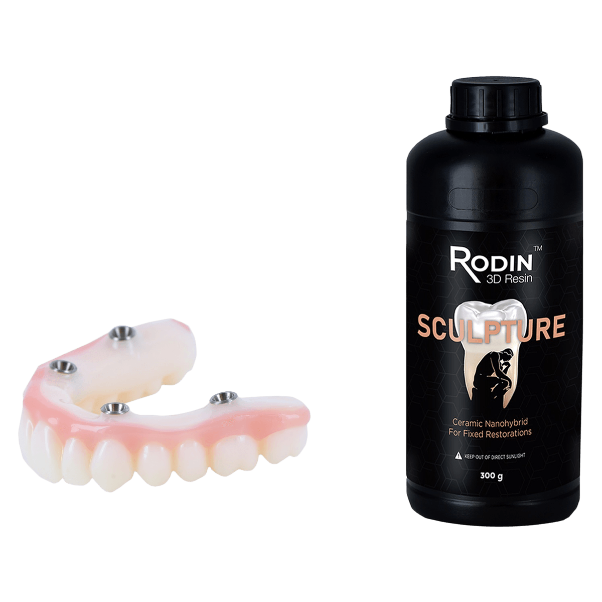 Rodin Sculpture Ceramic Nanohybrid 3D Resin, Shade C2, 300g Bottle, 1/Pk, #3DR-CNR-C2-300