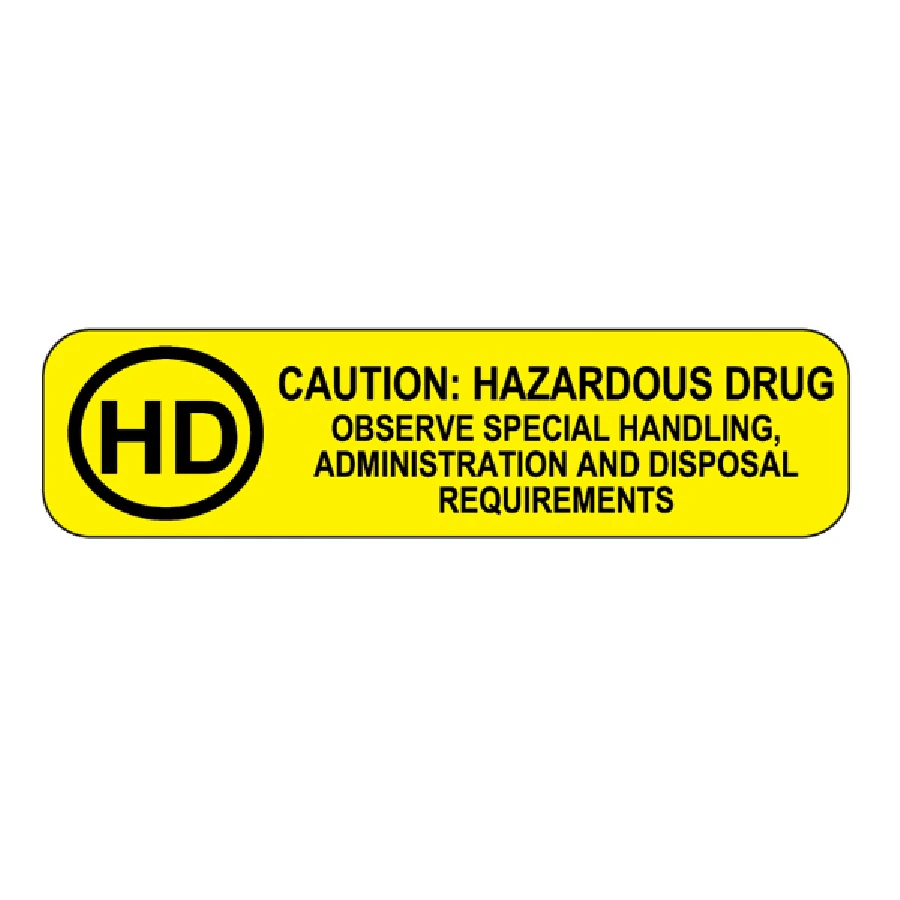Caution Hazardous Drug Pharmacy Warning Label, Yellow/Black, 2-3/16" x 9/16", 1000/Package