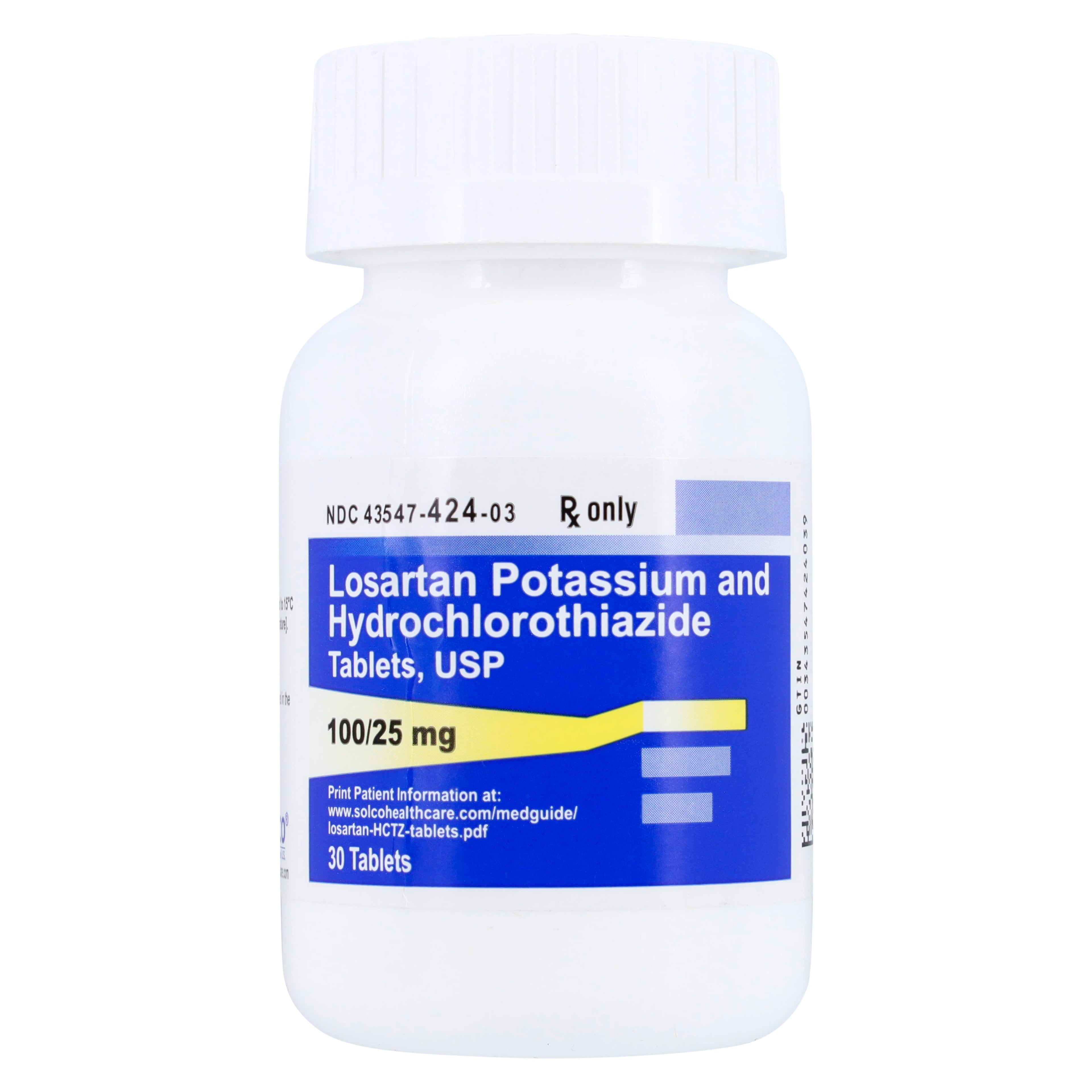 Losartan Potassium/HCTZ Tablet, 100mg/25mg, 30 Tablets/Bottle