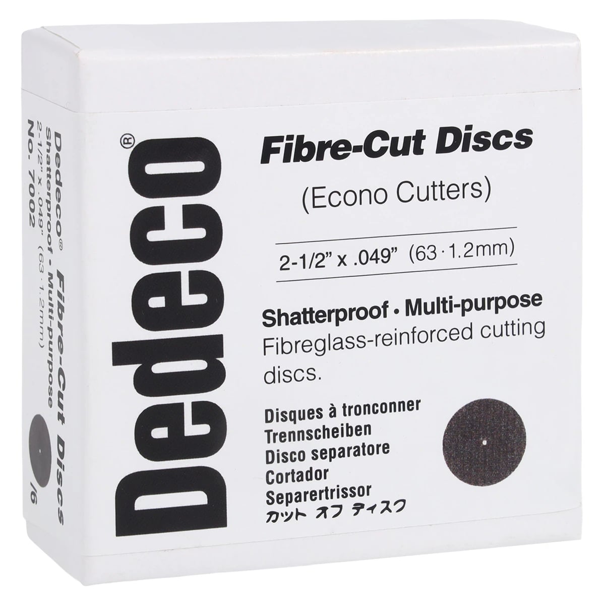 Dedeco Fibre-Cut Discs, 2-1/2" x .049" x 1/4" Arbor, Aluminum Oxide, 6/Box