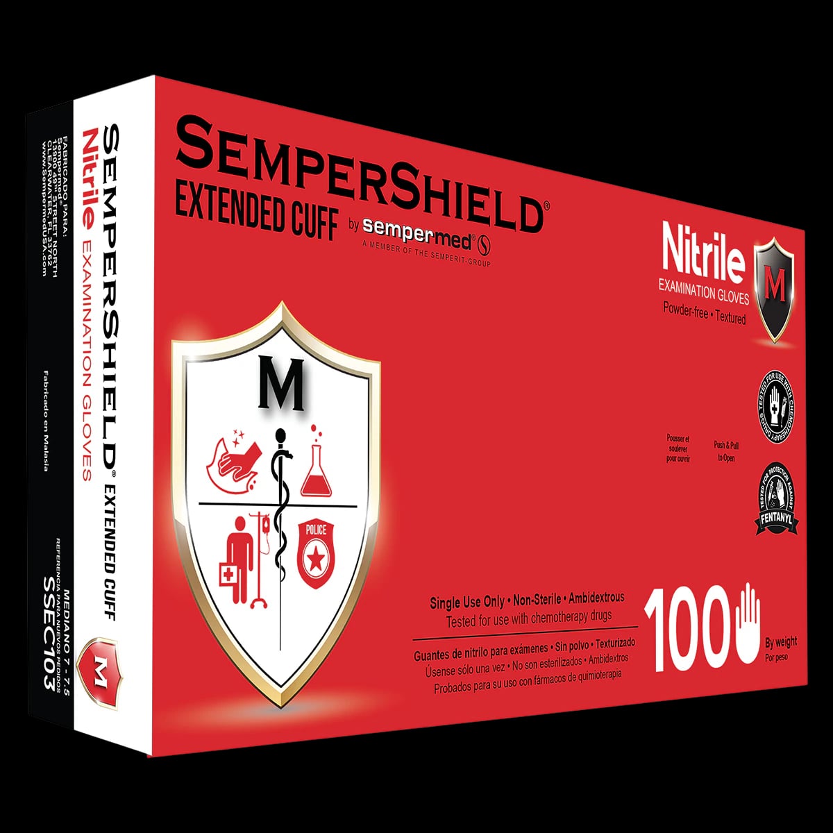 SemperShield EC Nitrile Exam Gloves, Powder Free, Textured, Small, Blue, 100/Box