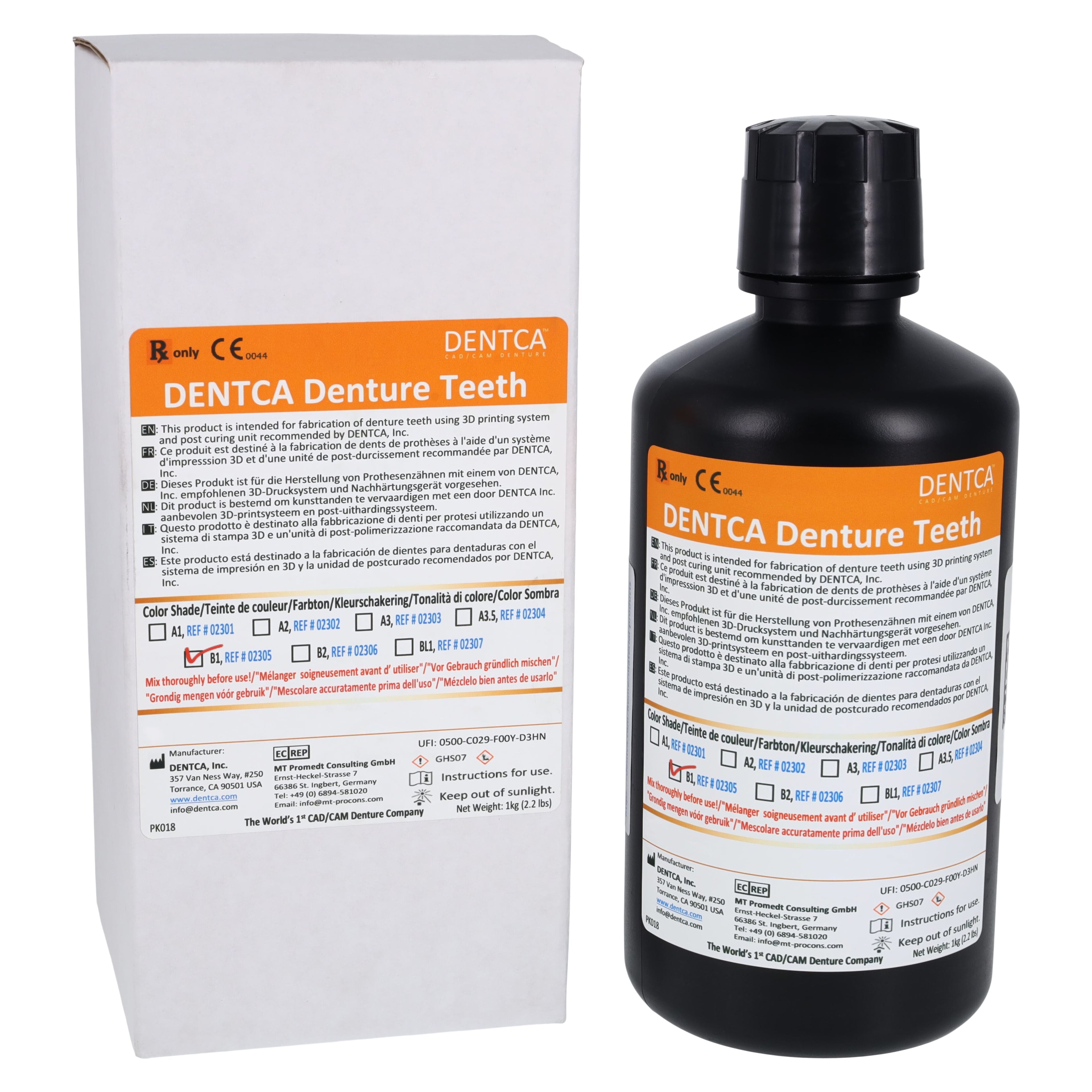 Dentca Denture Teeth 3D Print Resin, Shade B1, 1 kg Bottle