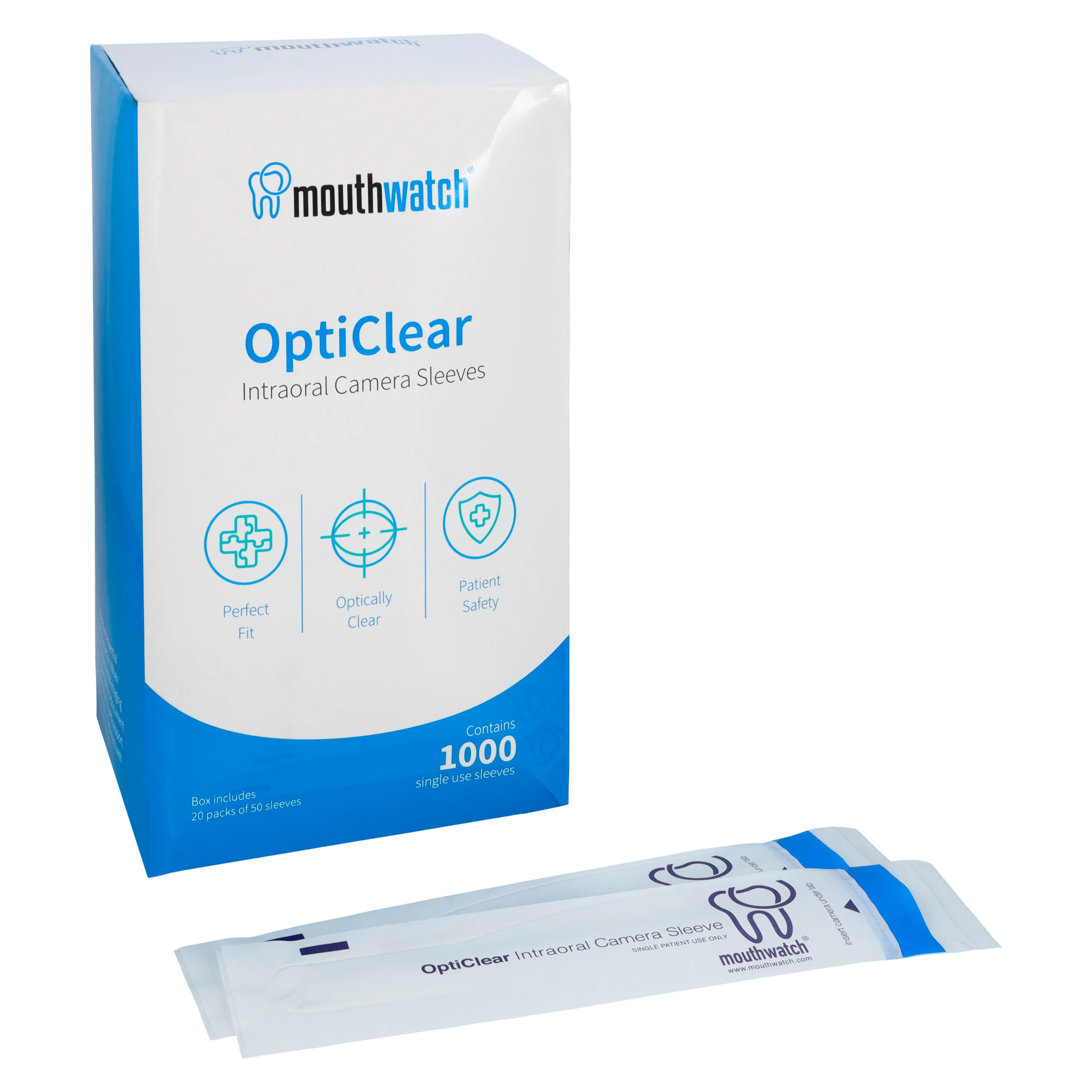 MouthWatch OptiClear Intraoral Camera Sleeves, Individually Wrapped, Single Use, Pack of 1000
