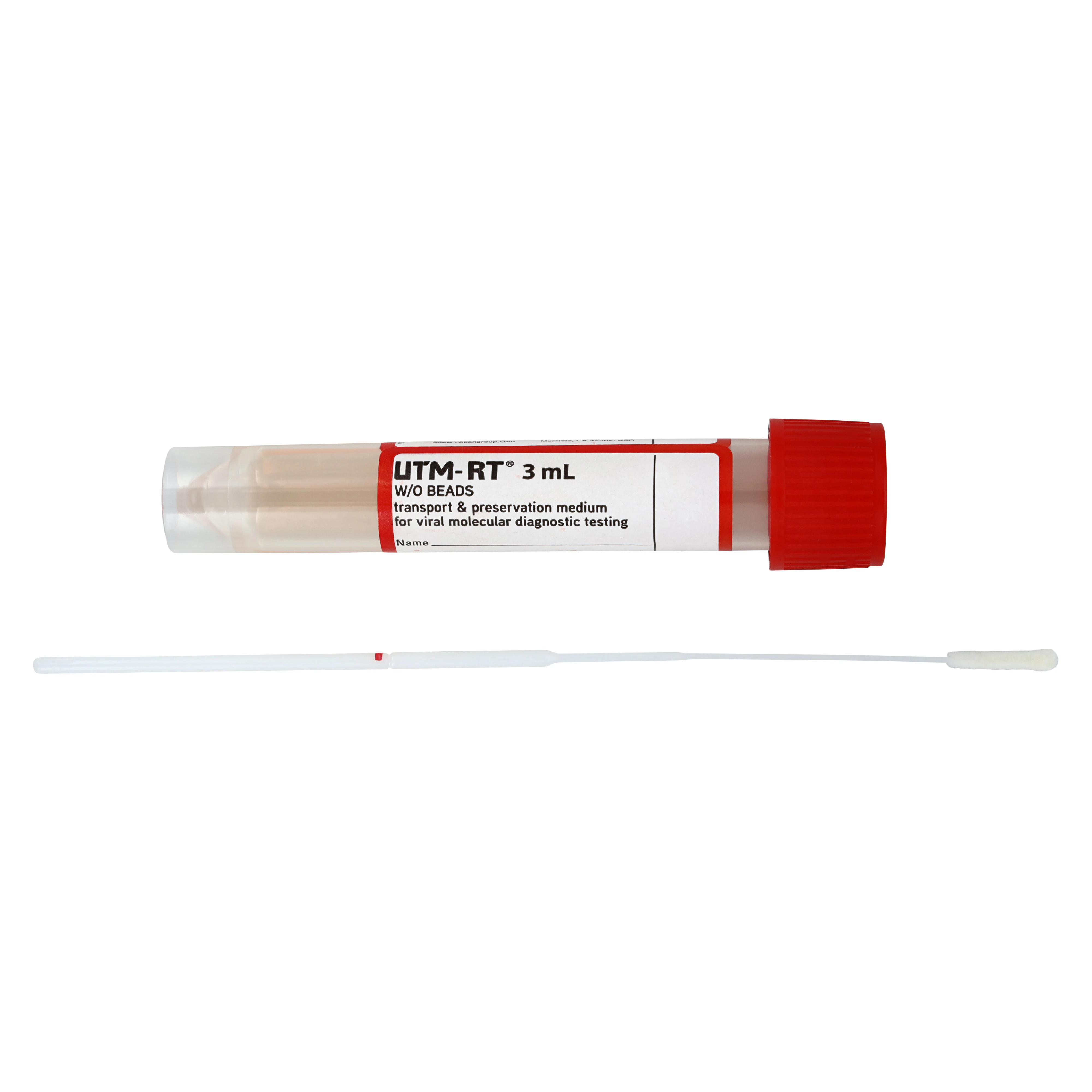 Copan Diagnostics Flocked Swab, Single Mini-Tip NP, Skirted Tube with Red Cap, 16x100mm, 3mL, No Beads, 50/Box