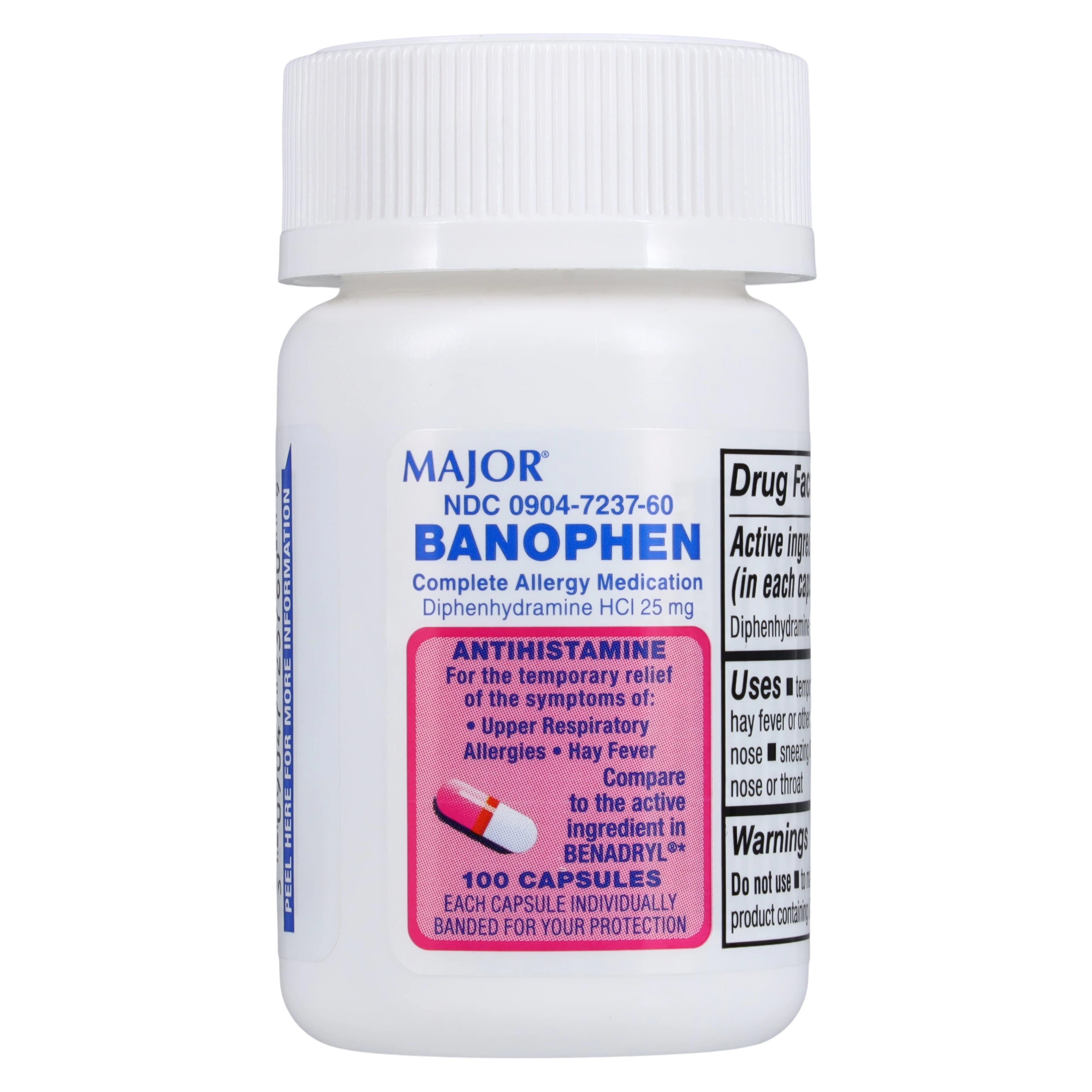 Diphenhydramine HCl Capsules, 25mg, 100/Bottle