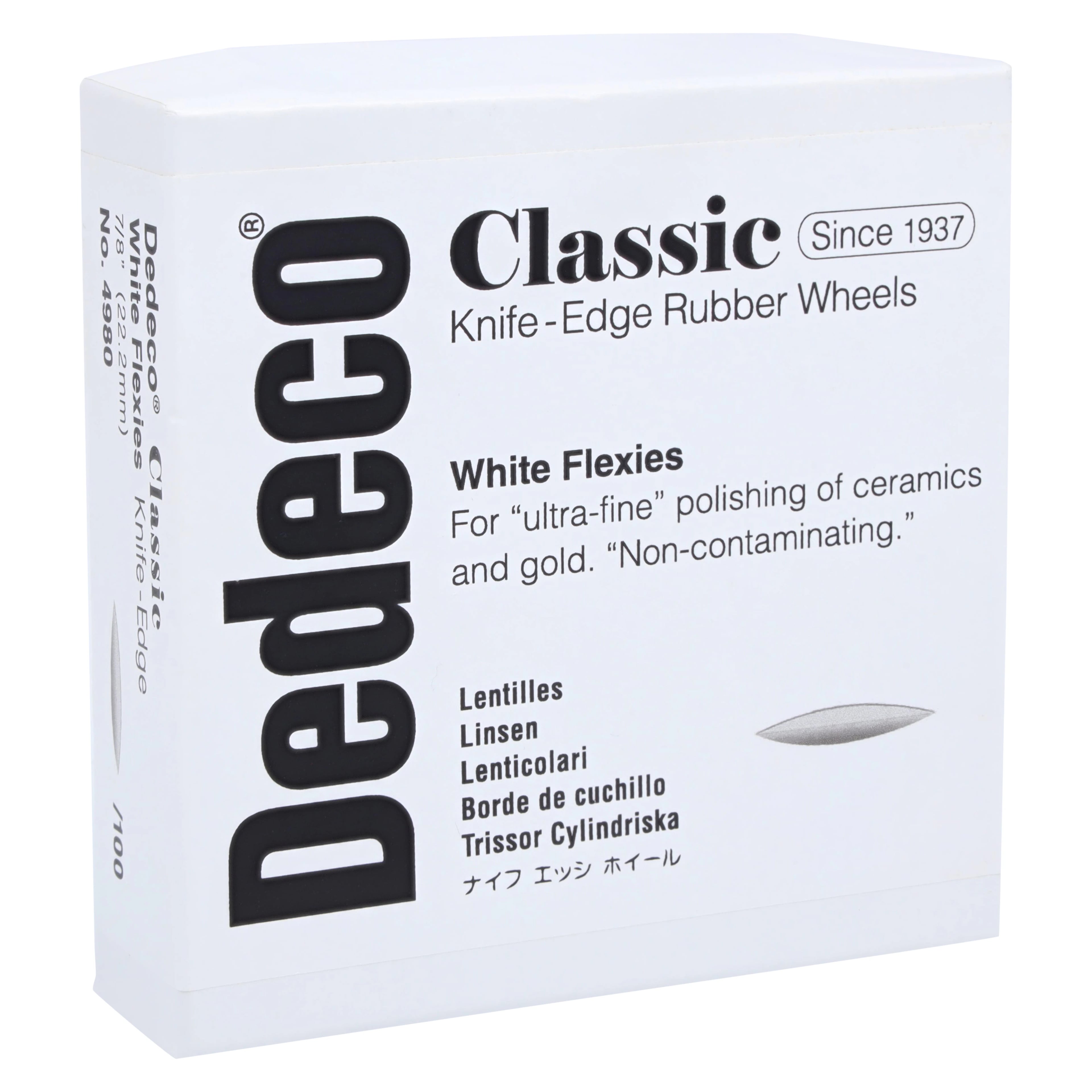 Dedeco White Flexies Knife-Edge Rubber Wheel, 7/8", Ultra-Fine, Aluminum Oxide, 100/Box, 4980