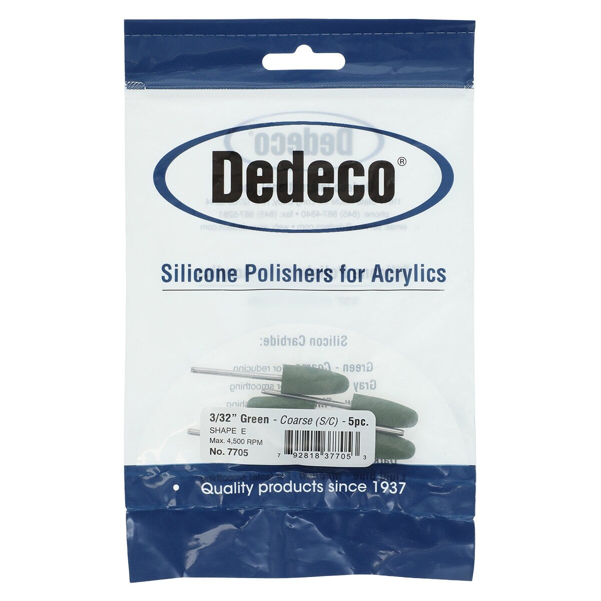 Dedeco Silicone Jumbos Acrylic Polisher, Shape E, Green, Coarse, HP 3/32" Shank, 5/Bx, 7705