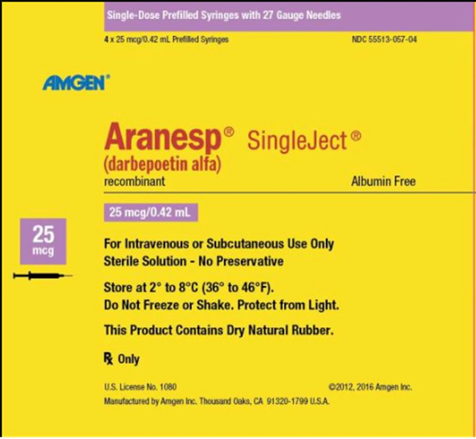 Aranesp (darbepoetin alfa) Injection 25 mcg Prefilled Syringe, 0.42 mL, 4/Package