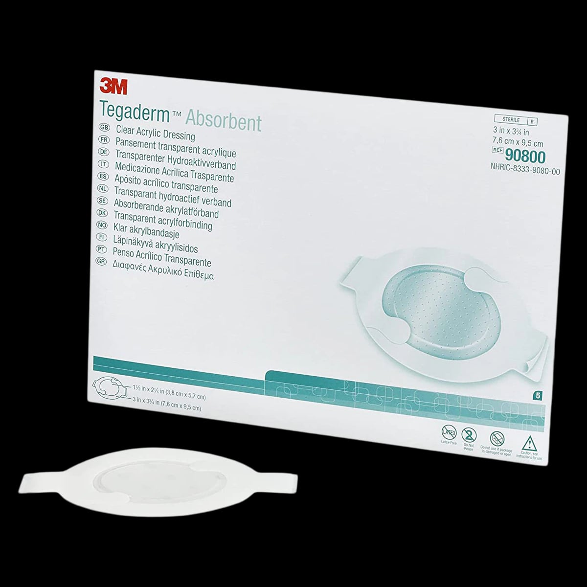 3M Tegaderm Absorbent Clear Acrylic Dressing, Sterile, Oval, 3" x 3-3/4"