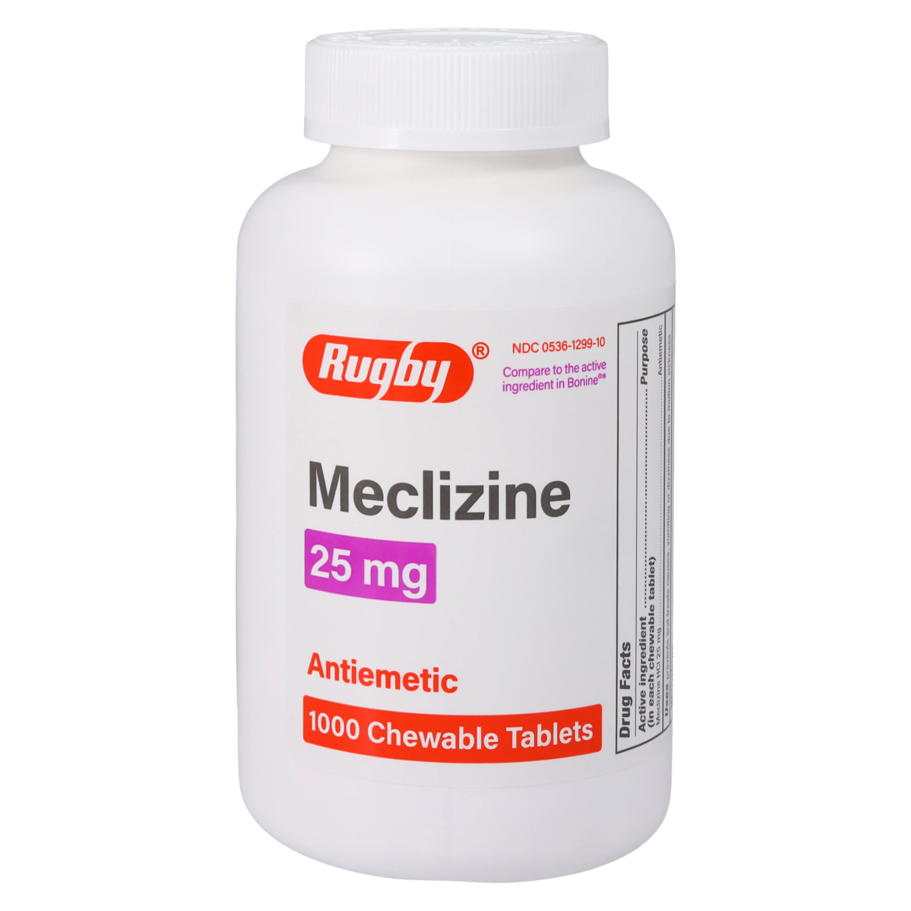 Meclizine HCl Chewable Tablets, 25mg, 1000/Bottle