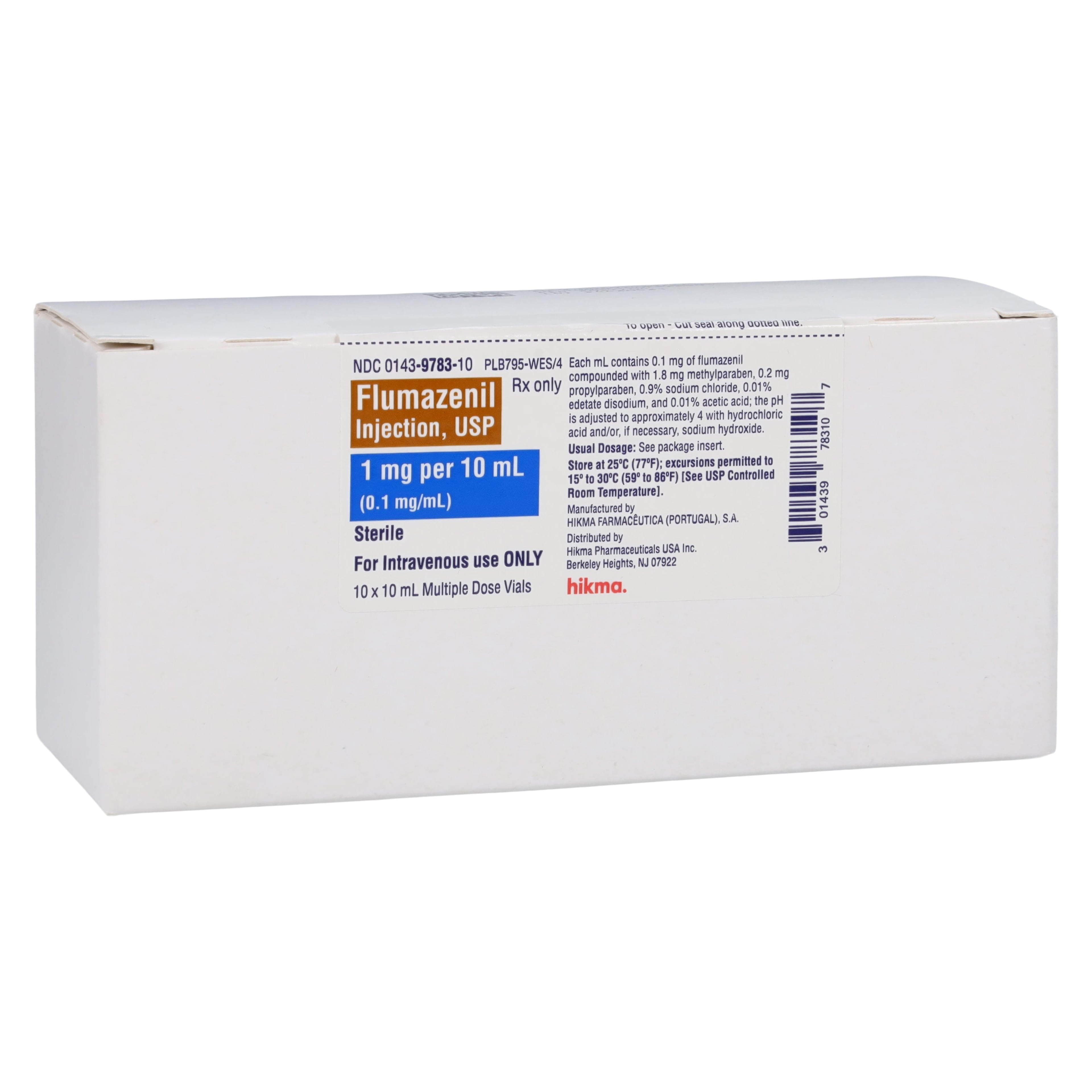 Flumazenil Injection 0.1mg/mL, MDV 10mL, 10/Package, Hikma Pharmaceuticals