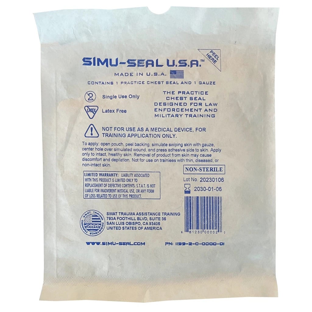 Rescue Essentials Simu-Seal Sucking Chest Seal Trainer, Blue, Reusable, 5.9" x 7.9", 1/Package