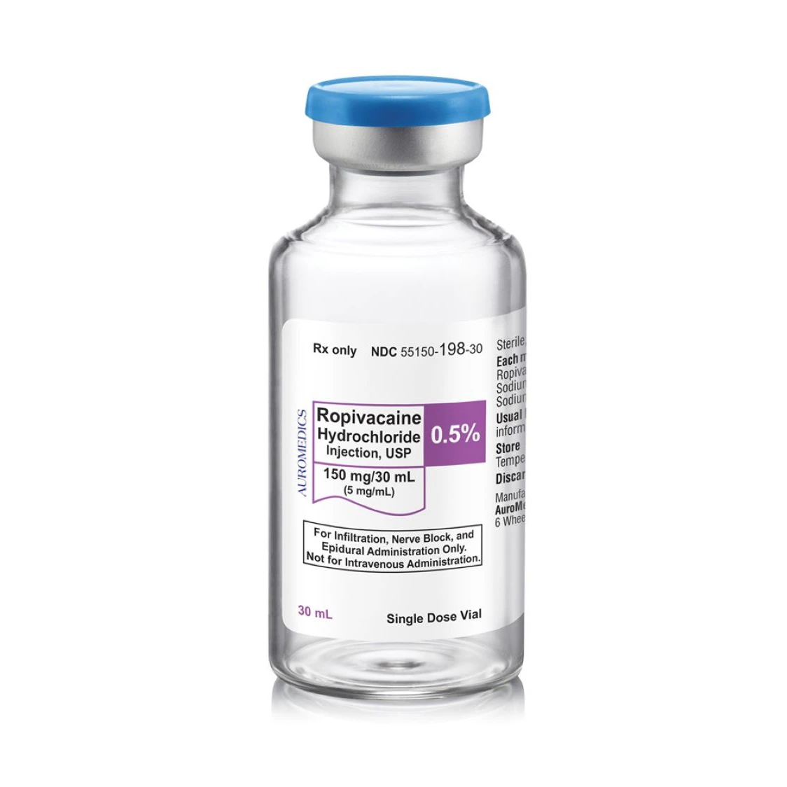 Ropivacaine HCl Injection 0.5% (5 mg/mL), Preservative-Free, Single-Dose Vial, 30 mL, 25/Package