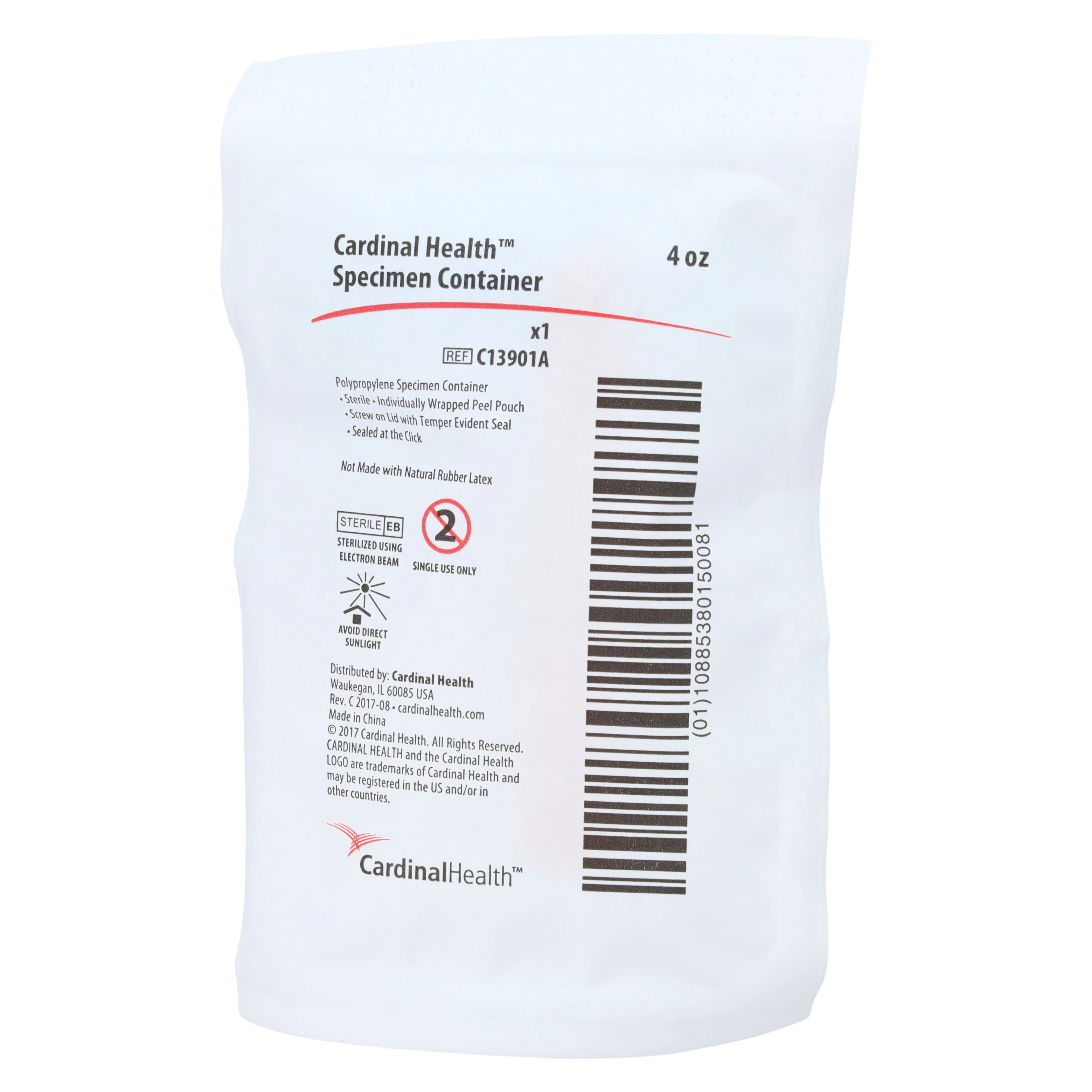 Cardinal Health Specimen Container, 4 oz, Polypropylene, Click Seal Screw Cap, Individually Wrapped, 100/Case