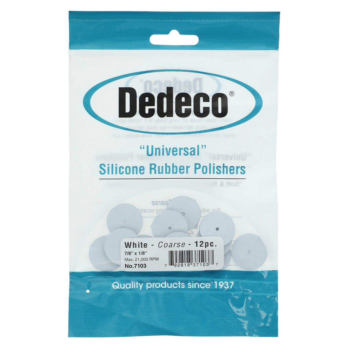 Dedeco Universal Silicone Rubber Polisher, White Coarse, Square-Edge, 7/8" x 1/8", 12/Pkg, 7103