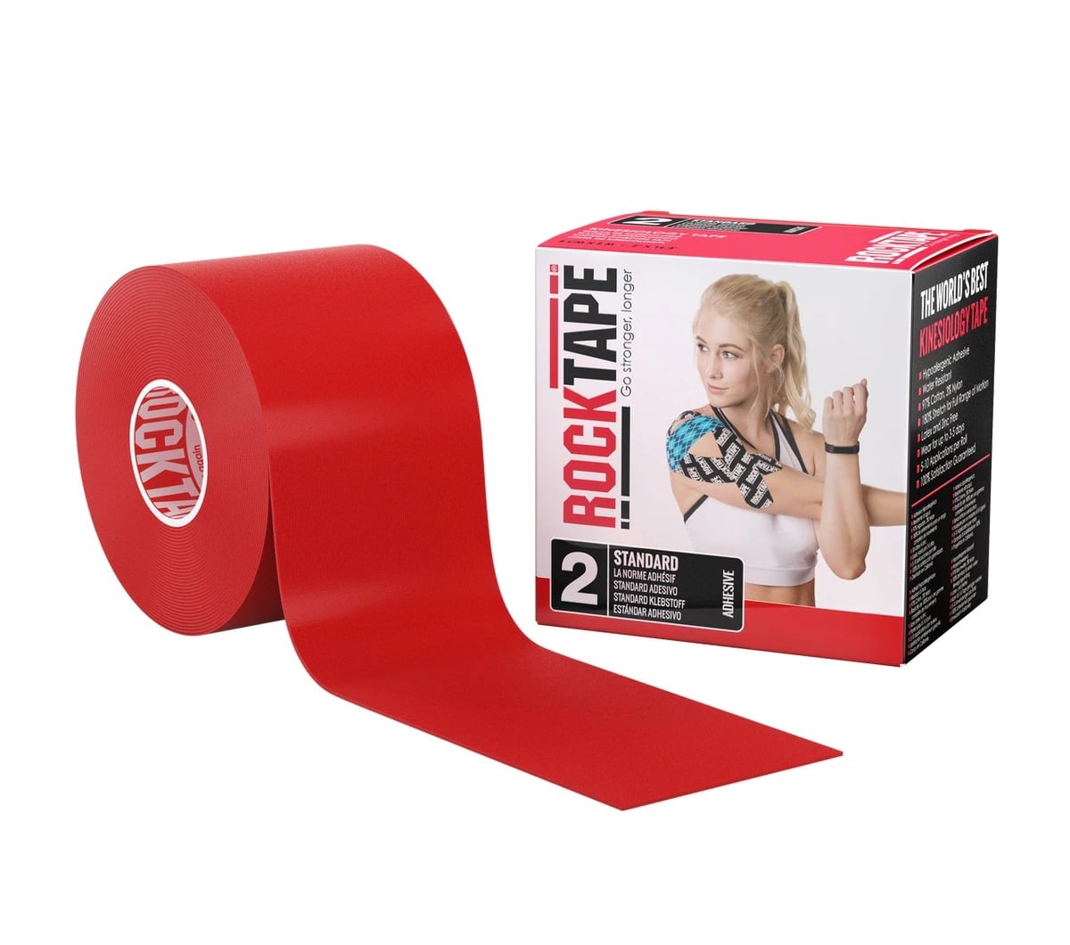 RockTape Kinesiology Tape, 97% Cotton/3% Nylon, 2" x 16.4', Red, Each