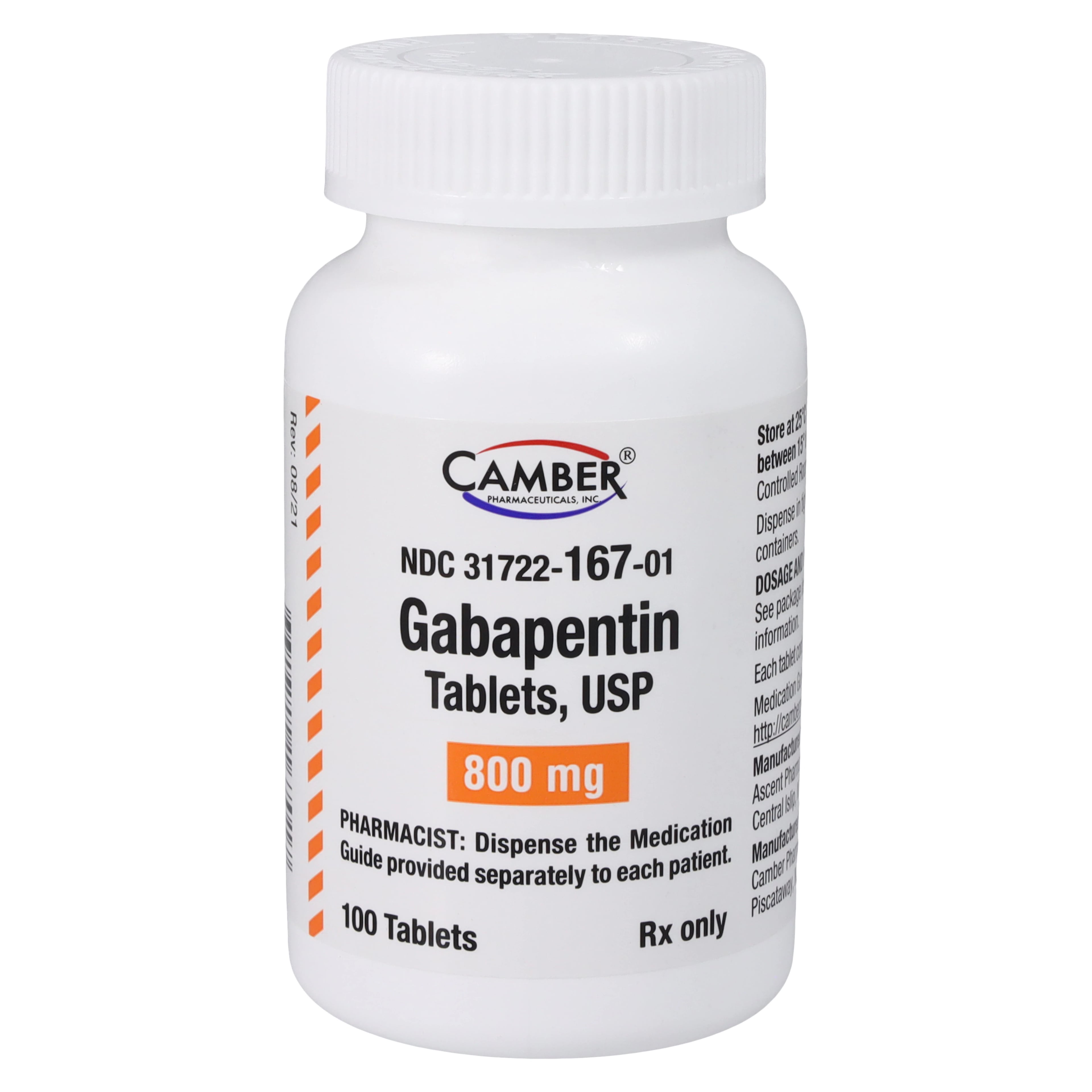 Gabapentin Tablets 800mg, 100 Count Bottle (Camber Pharmaceuticals)