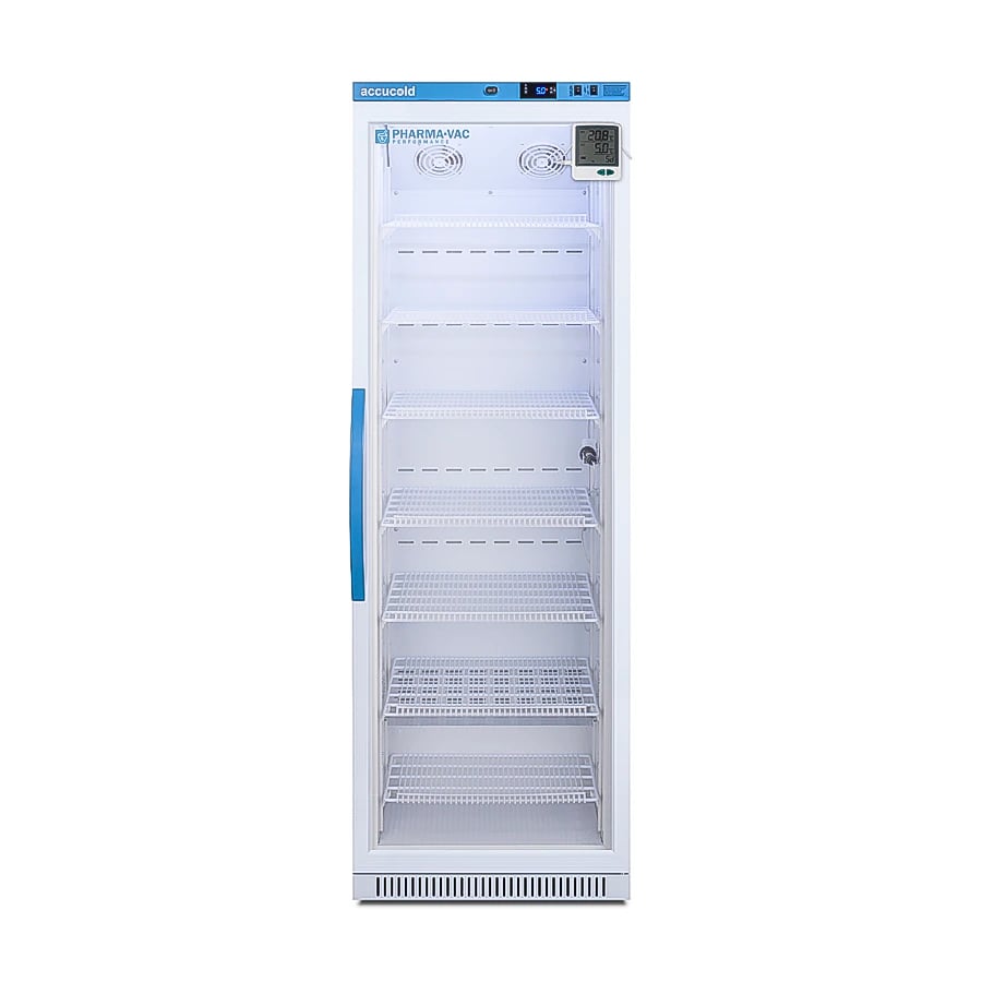 Accucold Performance Series Pharmacy Refrigerator, Upright Glass Door, Right Hinge, Factory Reversible, +2 to 8°C
