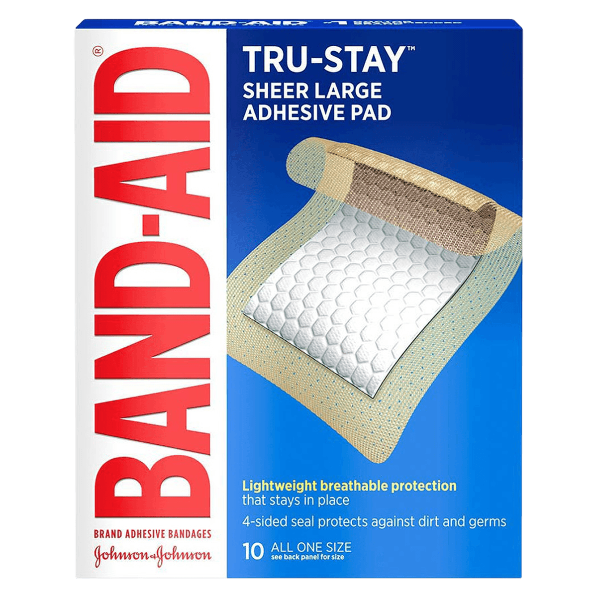 Band-Aid Tru-Stay Plastic Adhesive Bandages, Large, 2.88" x 4", Tan, Sterile, 240/Case (10x24)