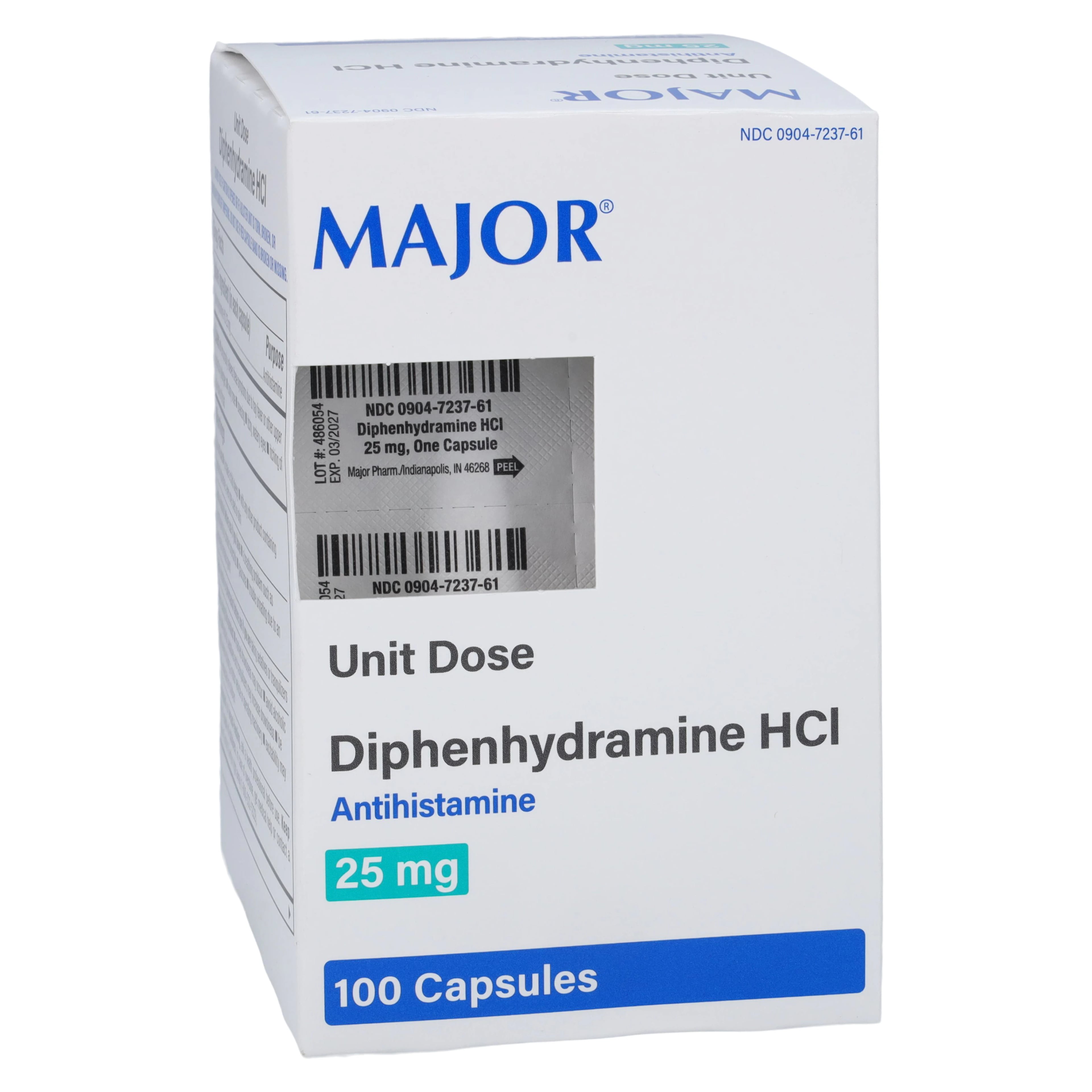 Diphenhydramine HCl Capsules, 25mg, Unit Dose, 100/Box