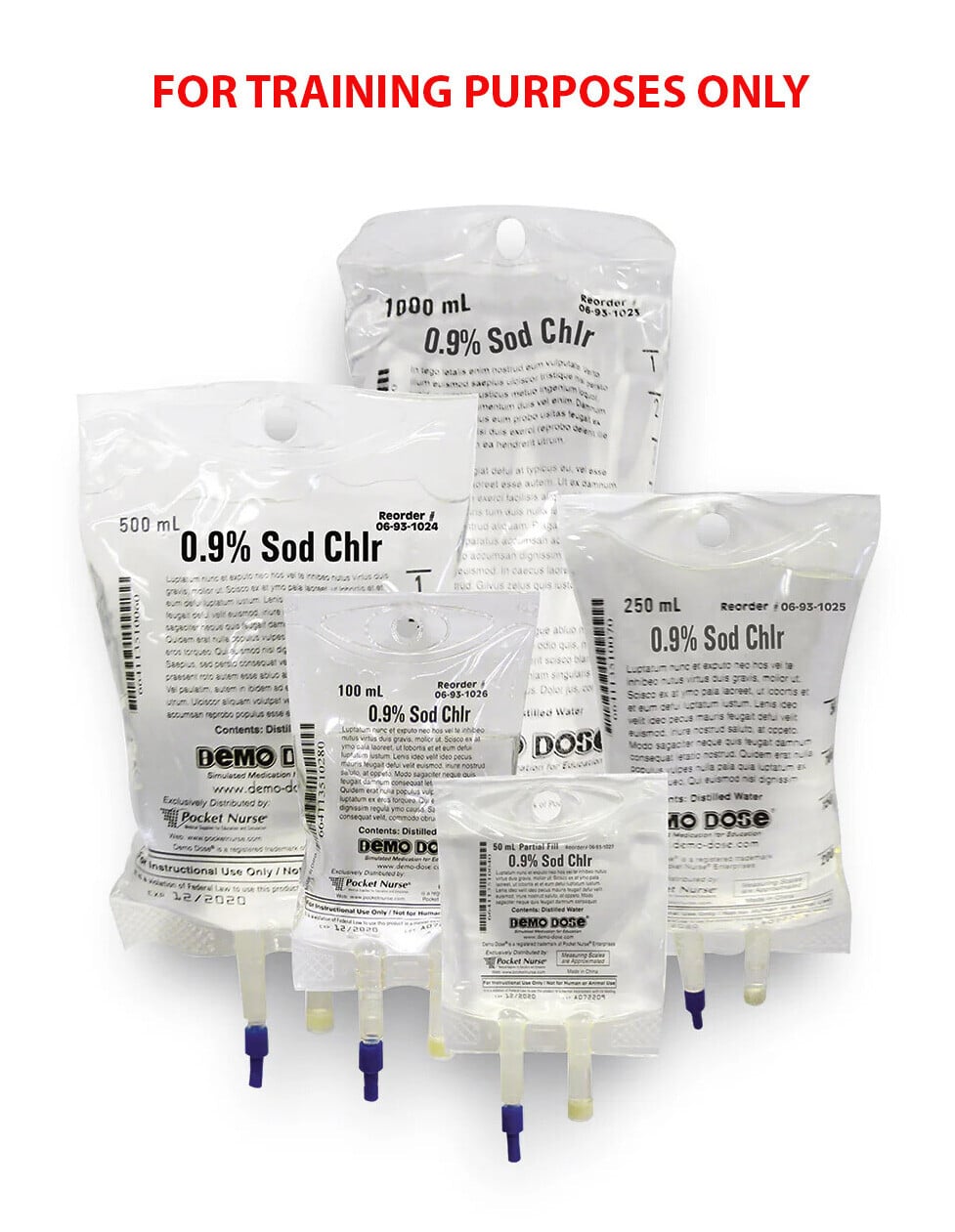 Pocket Nurse Training Demo Dose .9% NaCl Simulated IV Fluid, 1000 cc, Instruction Use Only