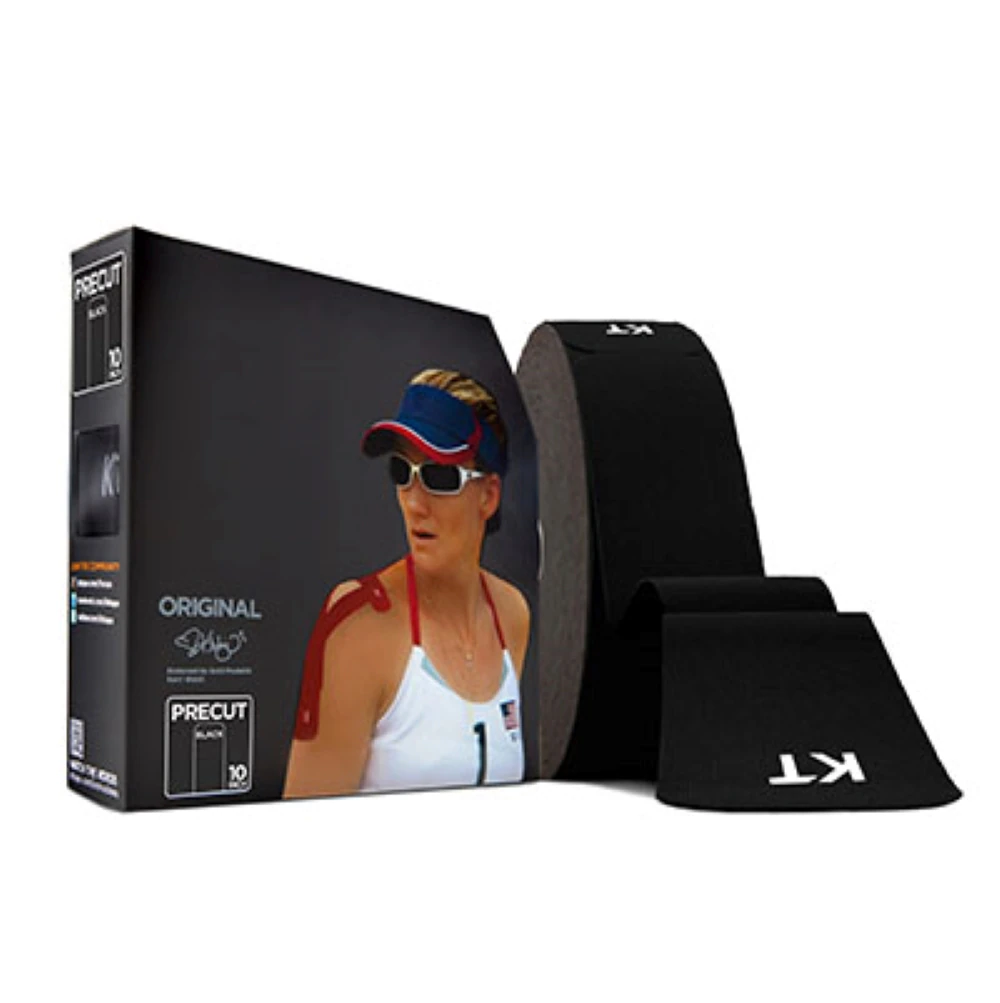 KT Tape Kinesiology Tape, Cotton/Elastic, Pre-Cut, 2" x 10", Black, Latex-Free, 150/Box