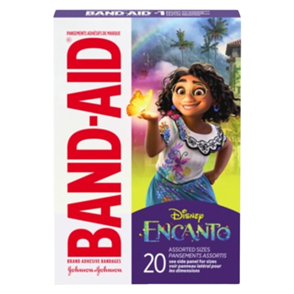 Band-Aid Adhesive Strip Bandages, Plastic, Assorted Sizes, Encanto Design, Sterile, 20/Box