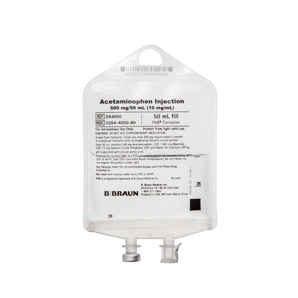 B. Braun Acetaminophen Injection 10 mg/mL, 50 mL Bag, 24/Package