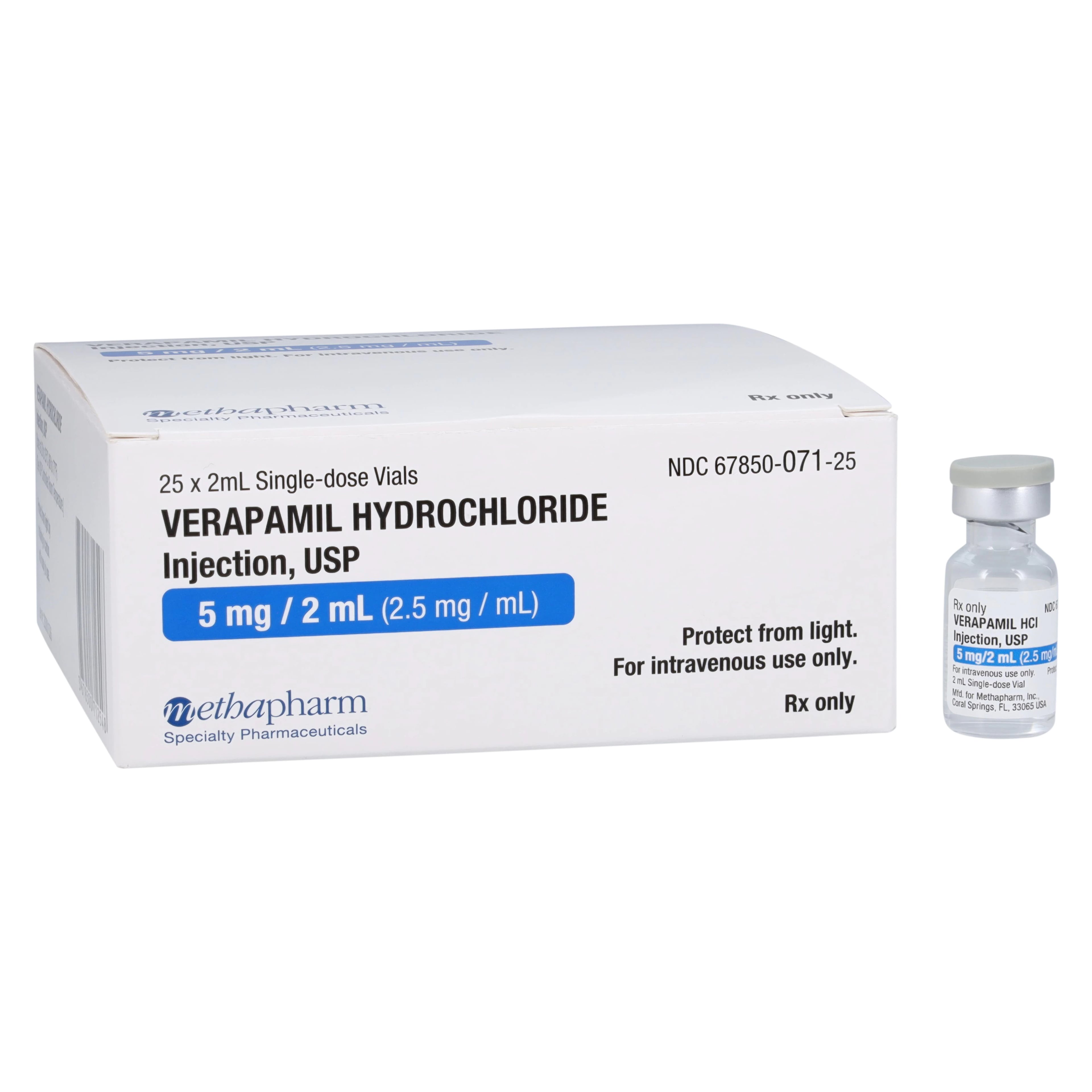 Verapamil HCl Injection SDV 2.5mg/mL, 2mL Single Dose Vial, 25/Package