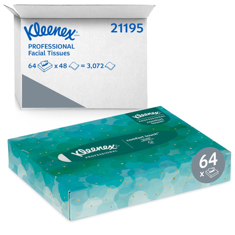 Kleenex White Facial Tissue Junior Pack, 2-Ply, 8.4" x 5.8", 48 Sheets/Box, Case of 64 Boxes