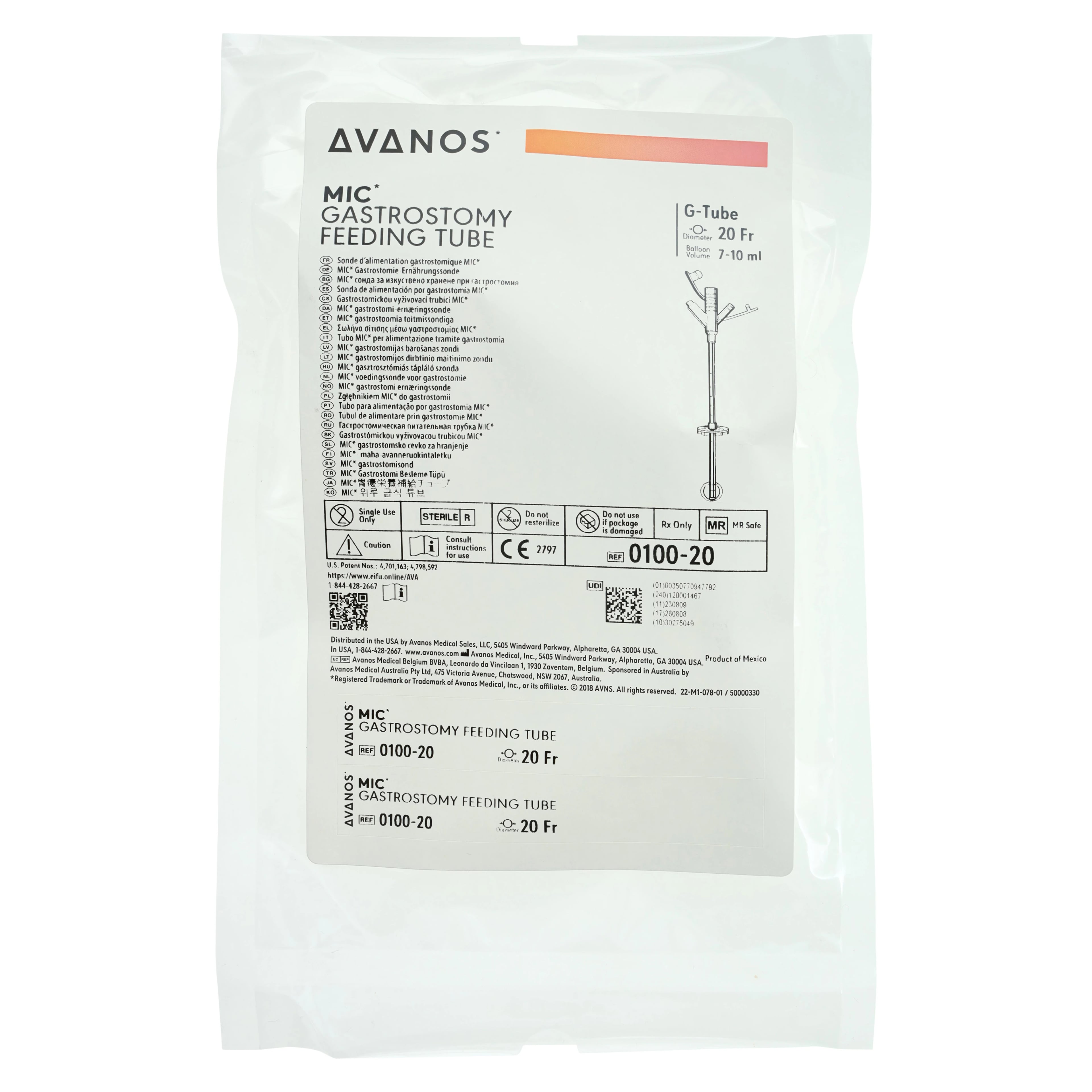 MIC Gastrostomy Feeding Tube, 20 Fr
