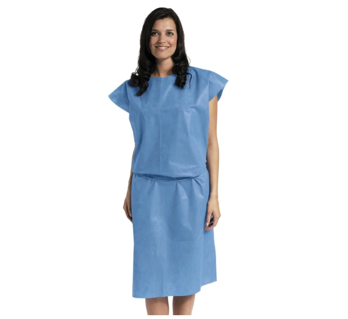 HPK Industries Exam Gown, SMS Fabric, Belted, 2X-Large, 45 in x 70 in, Blue, Disposable, 50/Case