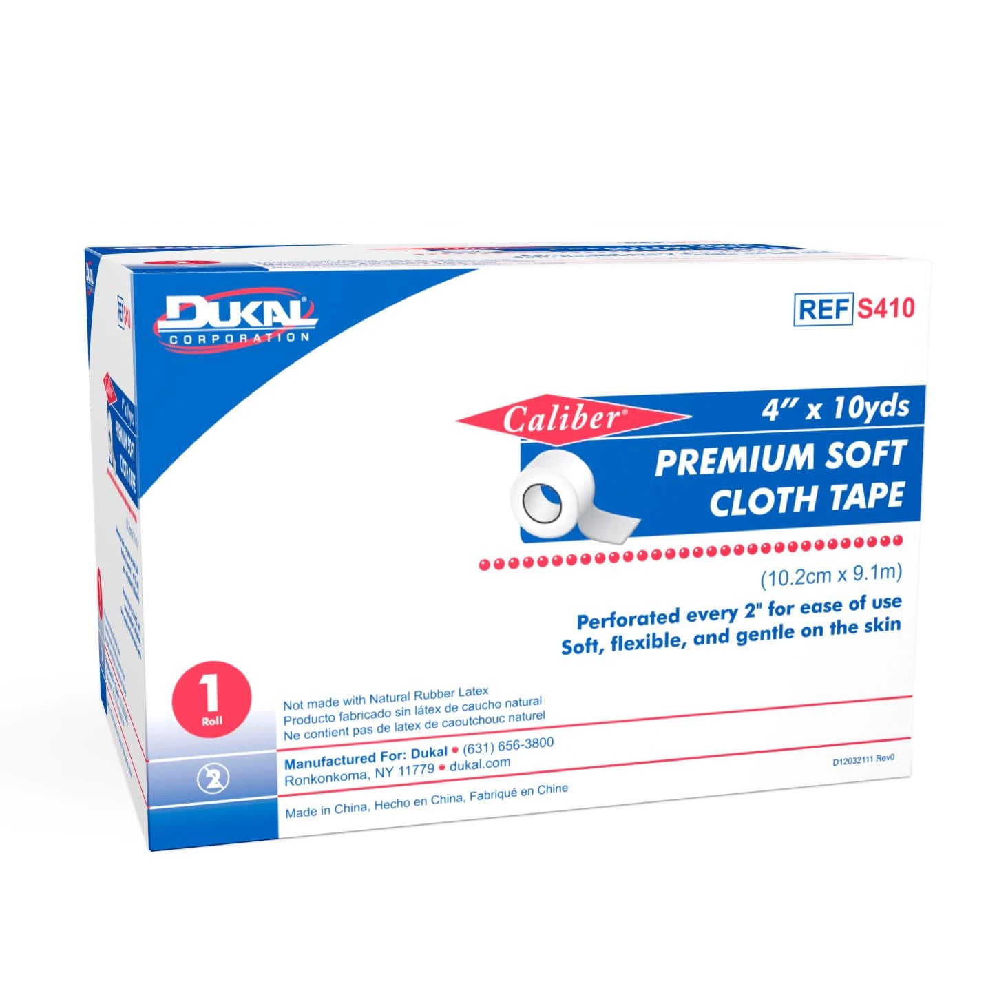 Caliber Surgical Tape Premium Soft Cloth, 4" x 10 yd, White, Non-Sterile, 1 Roll/Box