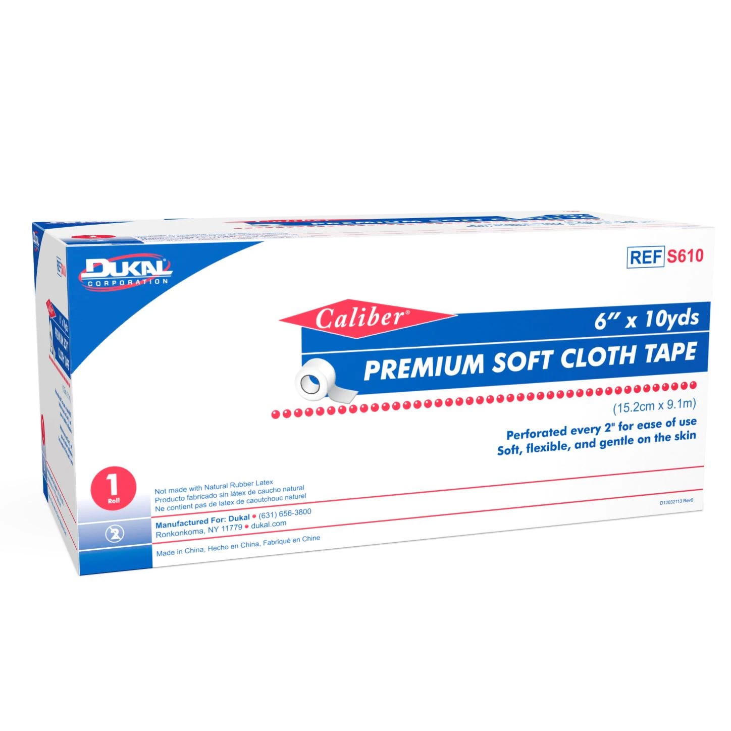 Caliber Surgical Tape Premium Soft Cloth, 6" x 10 yd, White, Non-Sterile, 1 Roll/Box