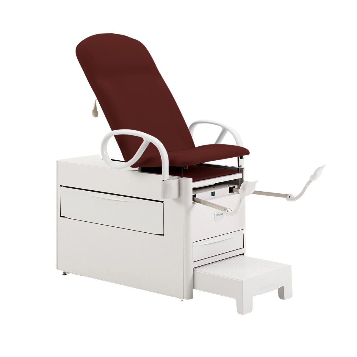 Brewer Versa Exam Table with Handles, Stirrups, and Pelvic Tilt, Cabernet
