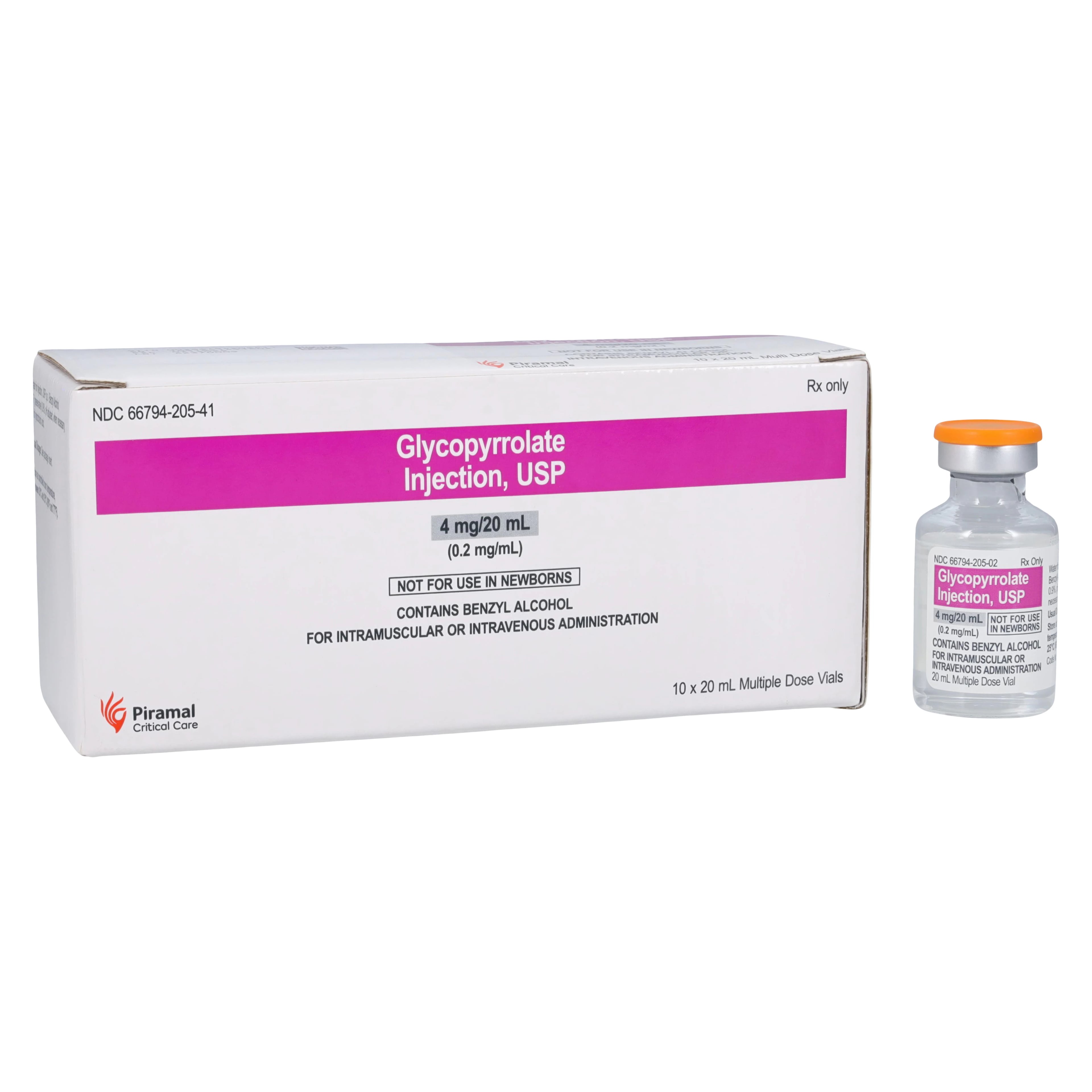 Glycopyrrolate Injection 0.2mg/mL, MDV, 20mL, 10/Package, Piramal Critical Care