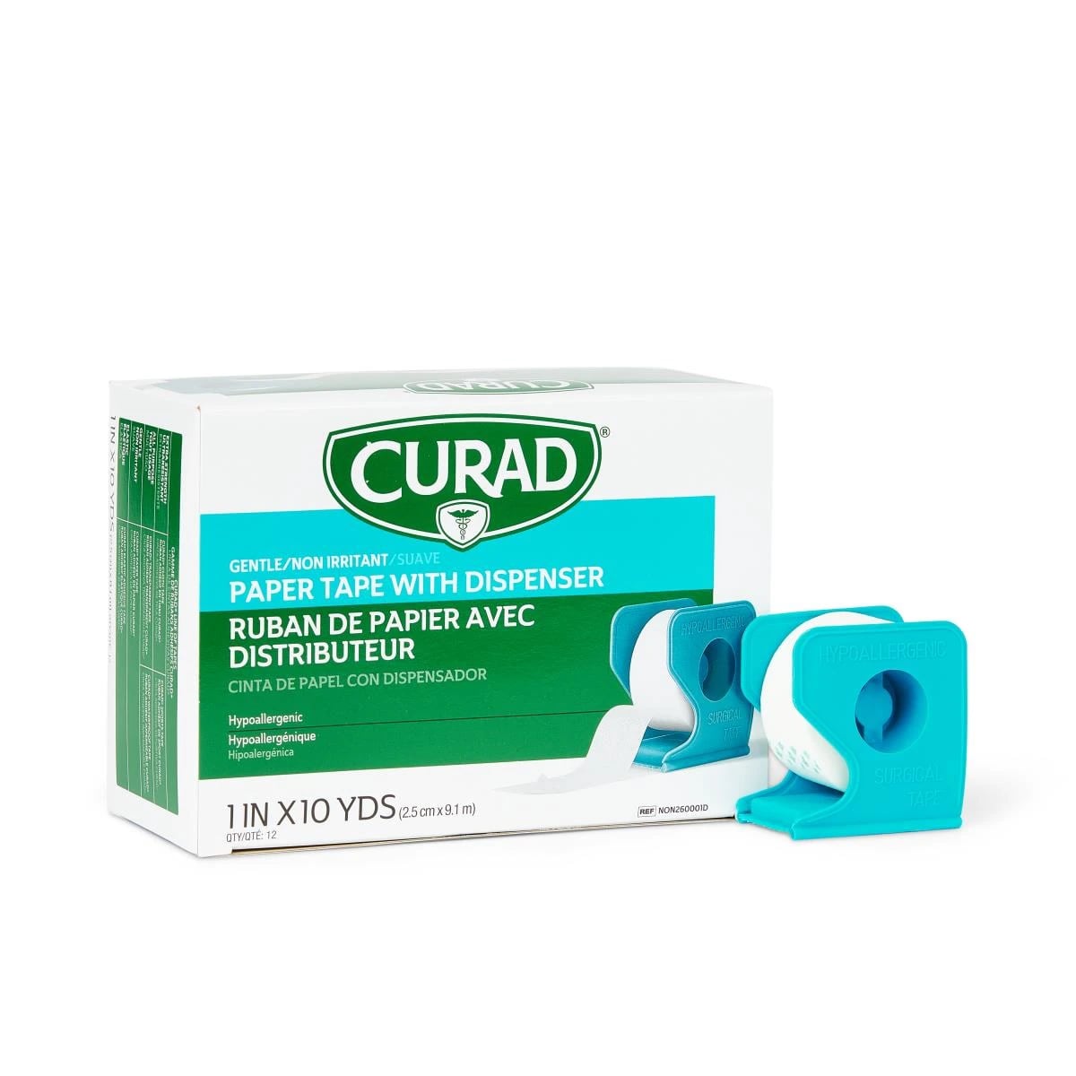 Curad Paper Tape with Dispenser, 1" x 10 yd, White, 144/Case