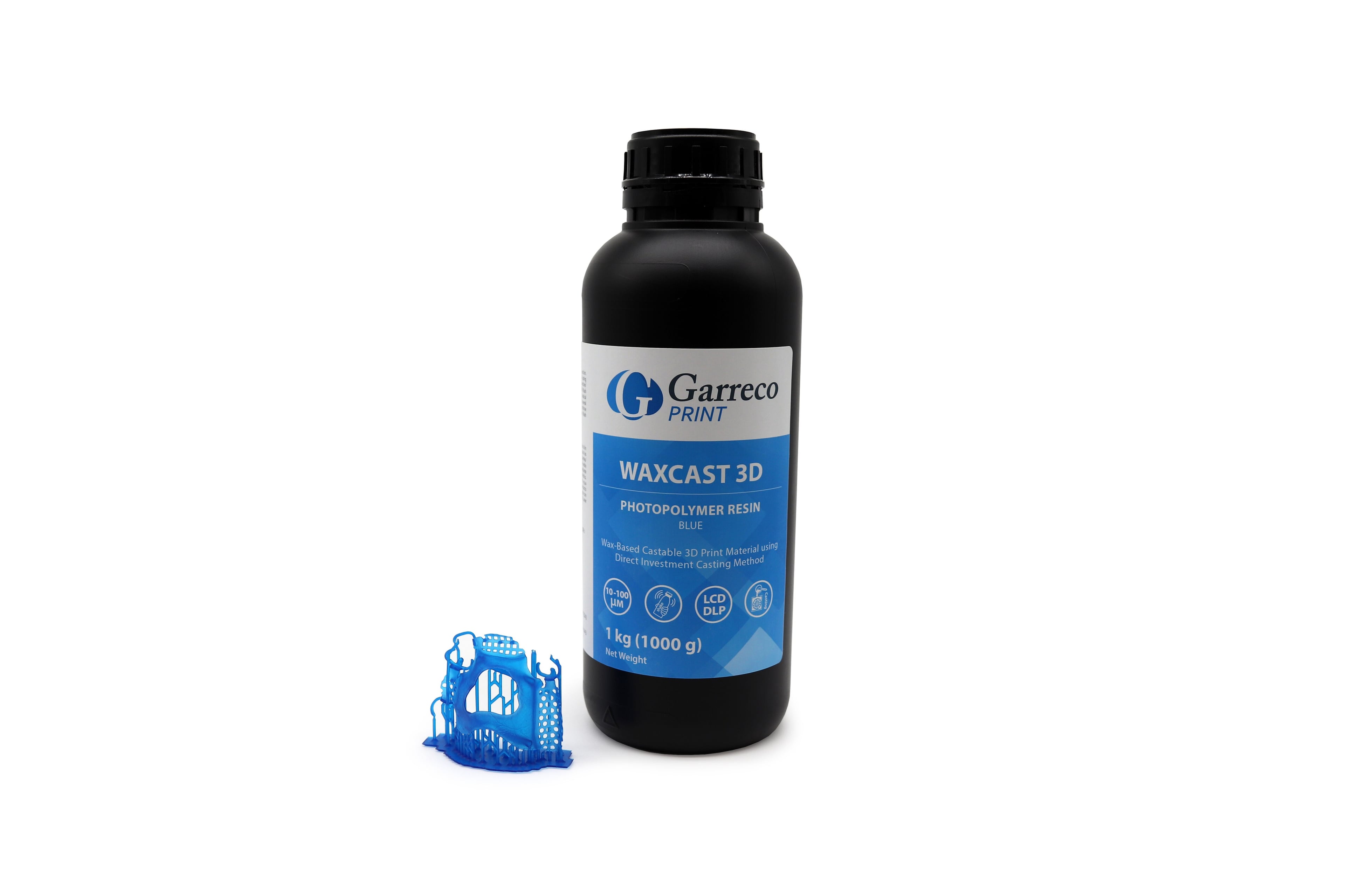 Garreco Print WaxCast 3D Castable Resin, Blue, 1 kg Bottle, 1/Pk