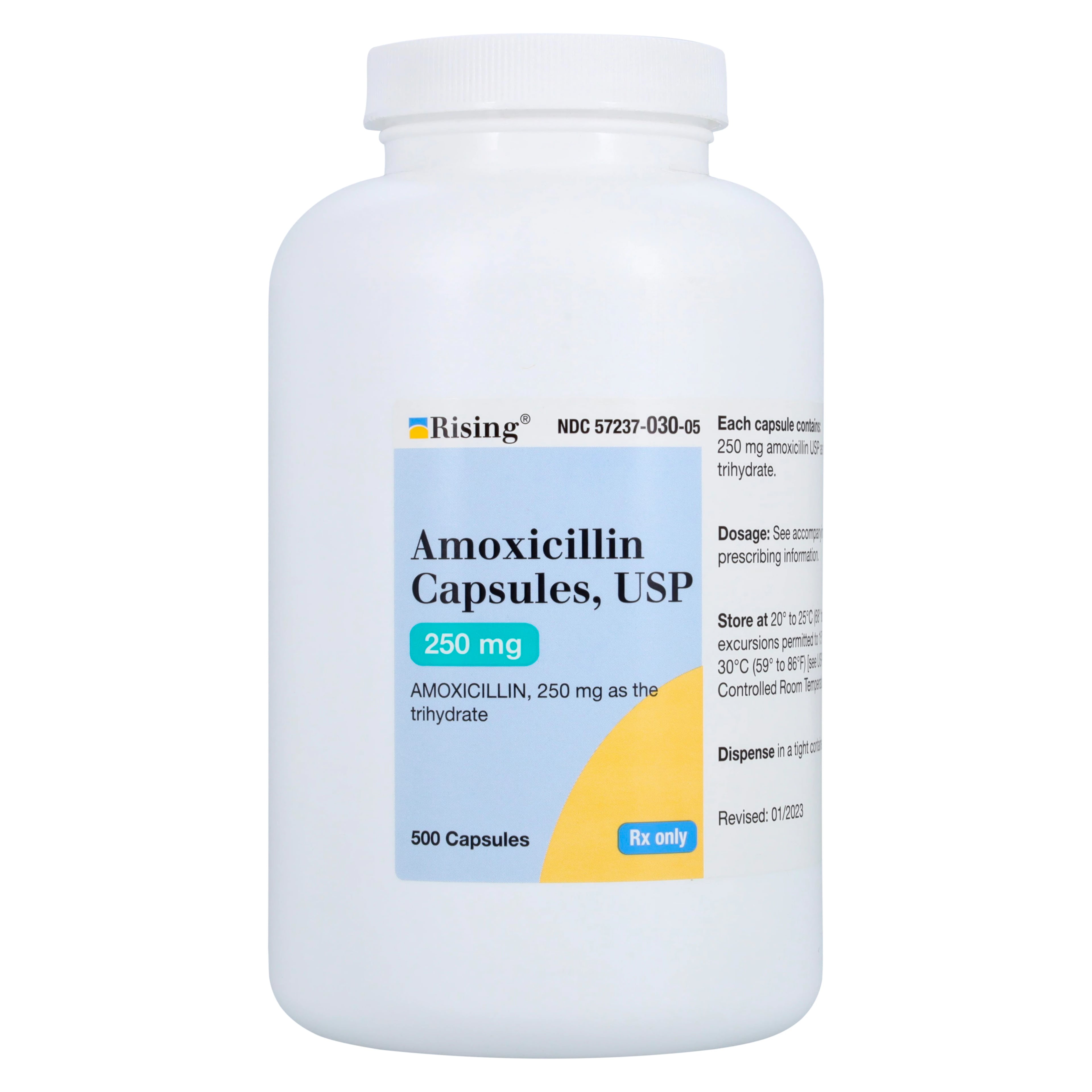 Rising Pharmaceuticals Amoxicillin USP, 250mg, Bottle of 500 Capsules