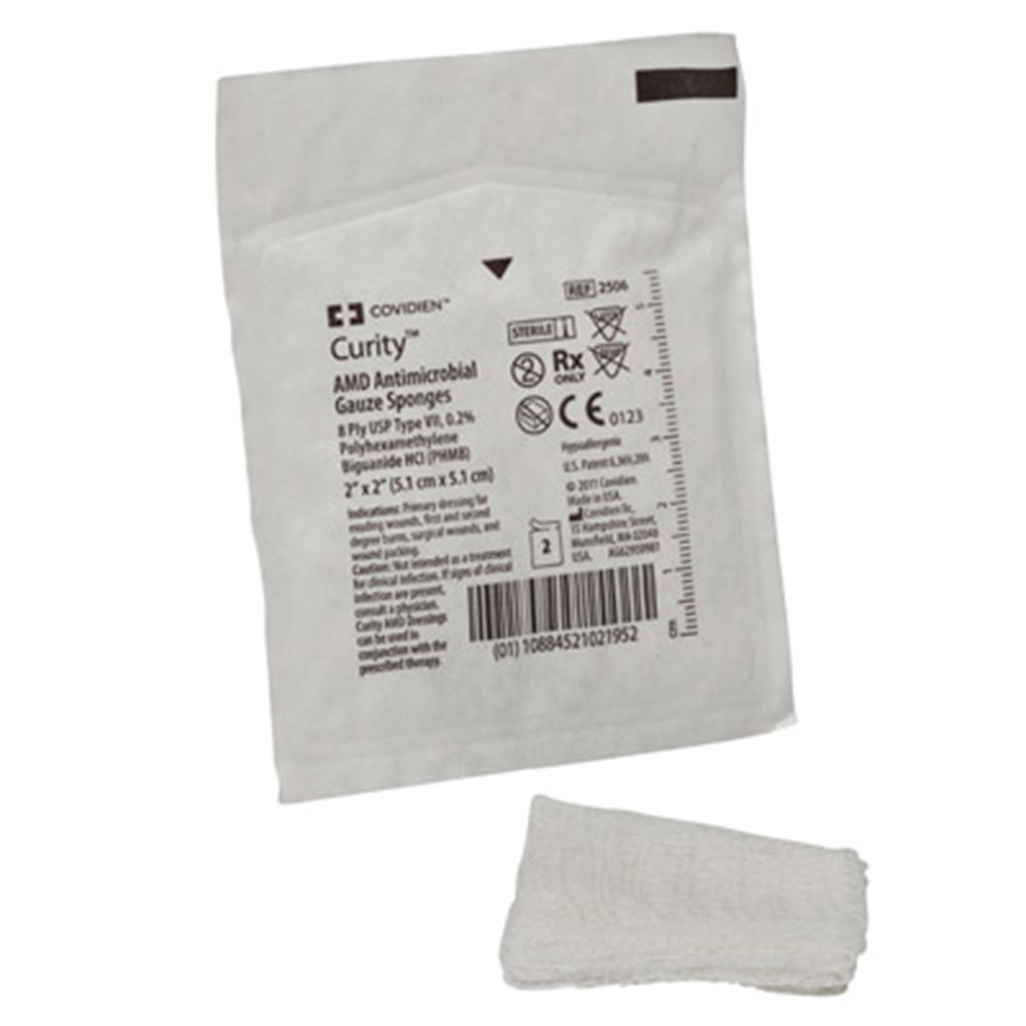 Curity AMD Antimicrobial Gauze Sponge, 2x2 inch, 8-Ply, Sterile, USP Type VII, 0.2% PHMB, Latex-Free