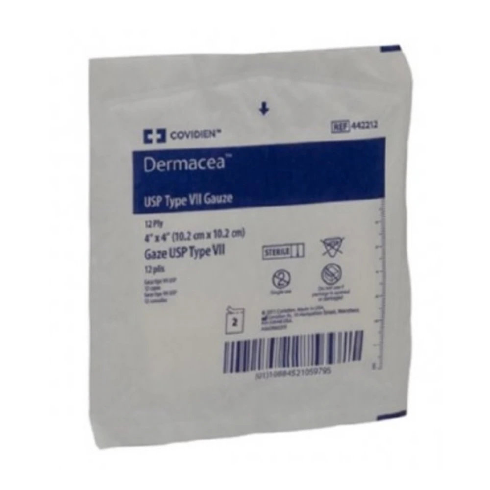 Dermacea Woven Cotton Gauze Sponge, 4x4", 12 Ply, Sterile, Square, USP Type VII, Not Made with Natural Rubber Latex