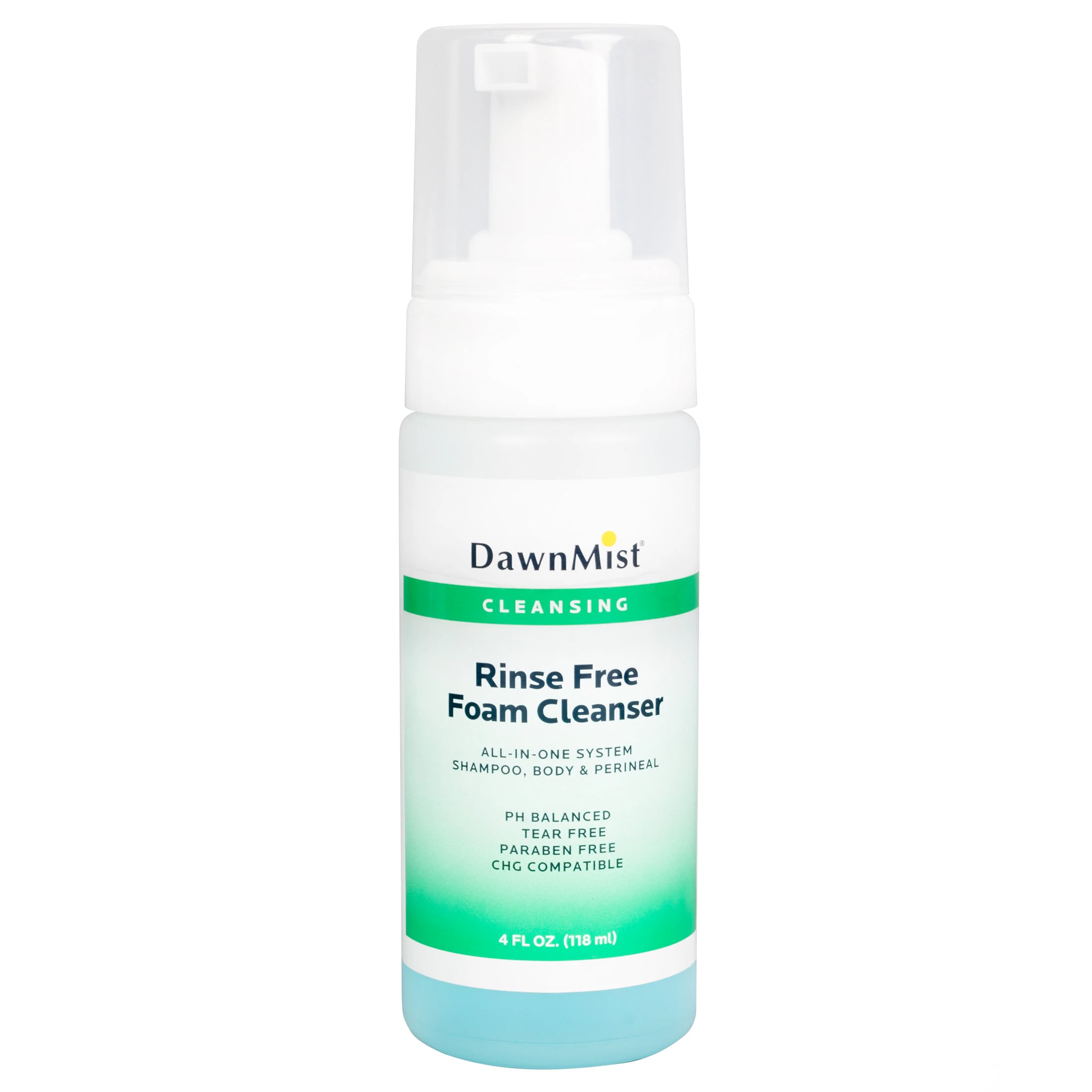 Dukal DawnMist Rinse Free Cleanser Foam, Body/Hair, 4 oz Bottle, 24/Case