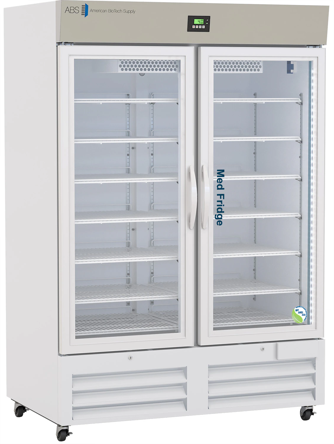 American Biotech Supply Pharmacy Refrigerator, 49 Cu Ft, 2 Glass Doors, Right Hinge, 1 to 10°C, Cycle Defrost