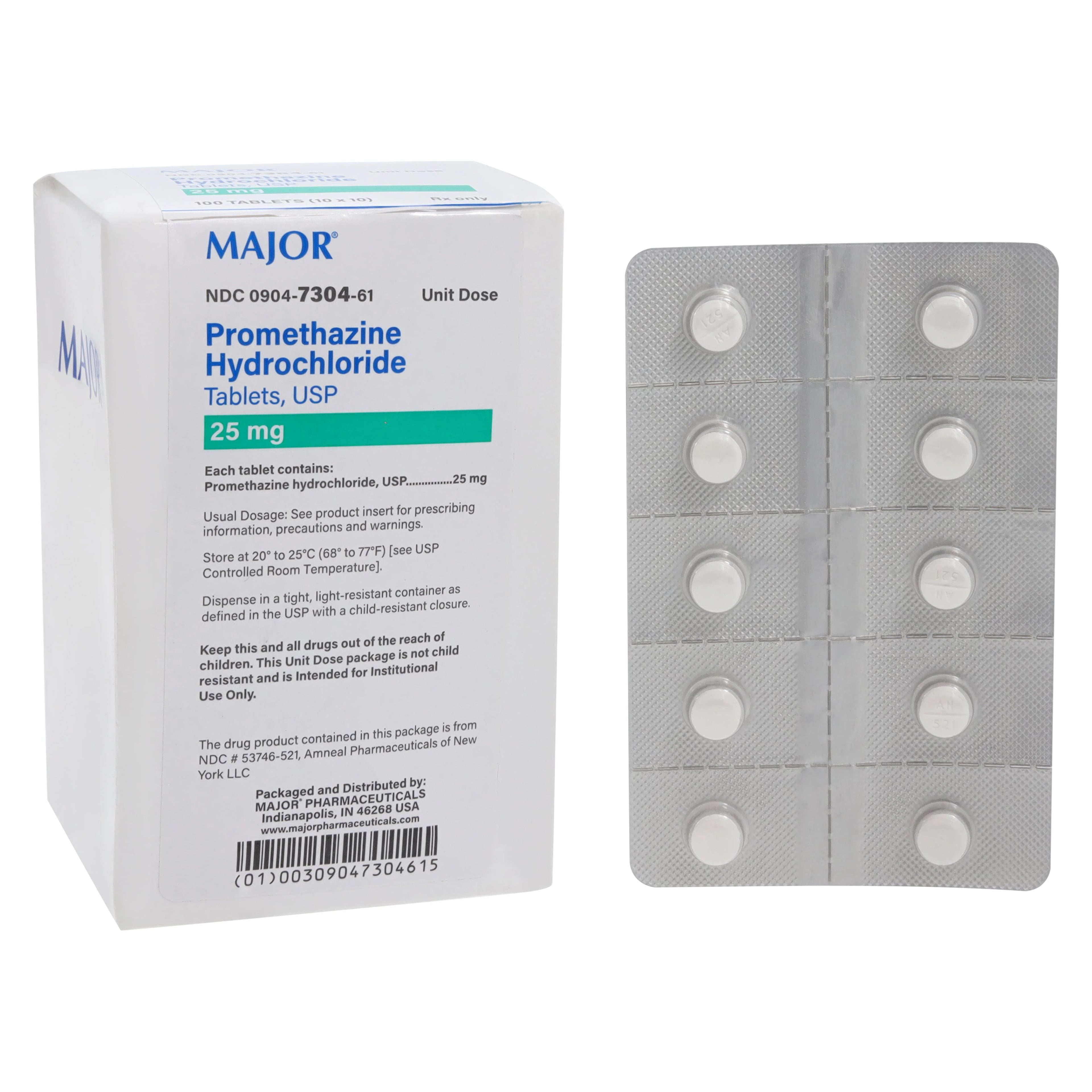 Promethazine HCl Tablets 25 mg, Unit Dose Pack, 100/Package, Major Pharmaceuticals
