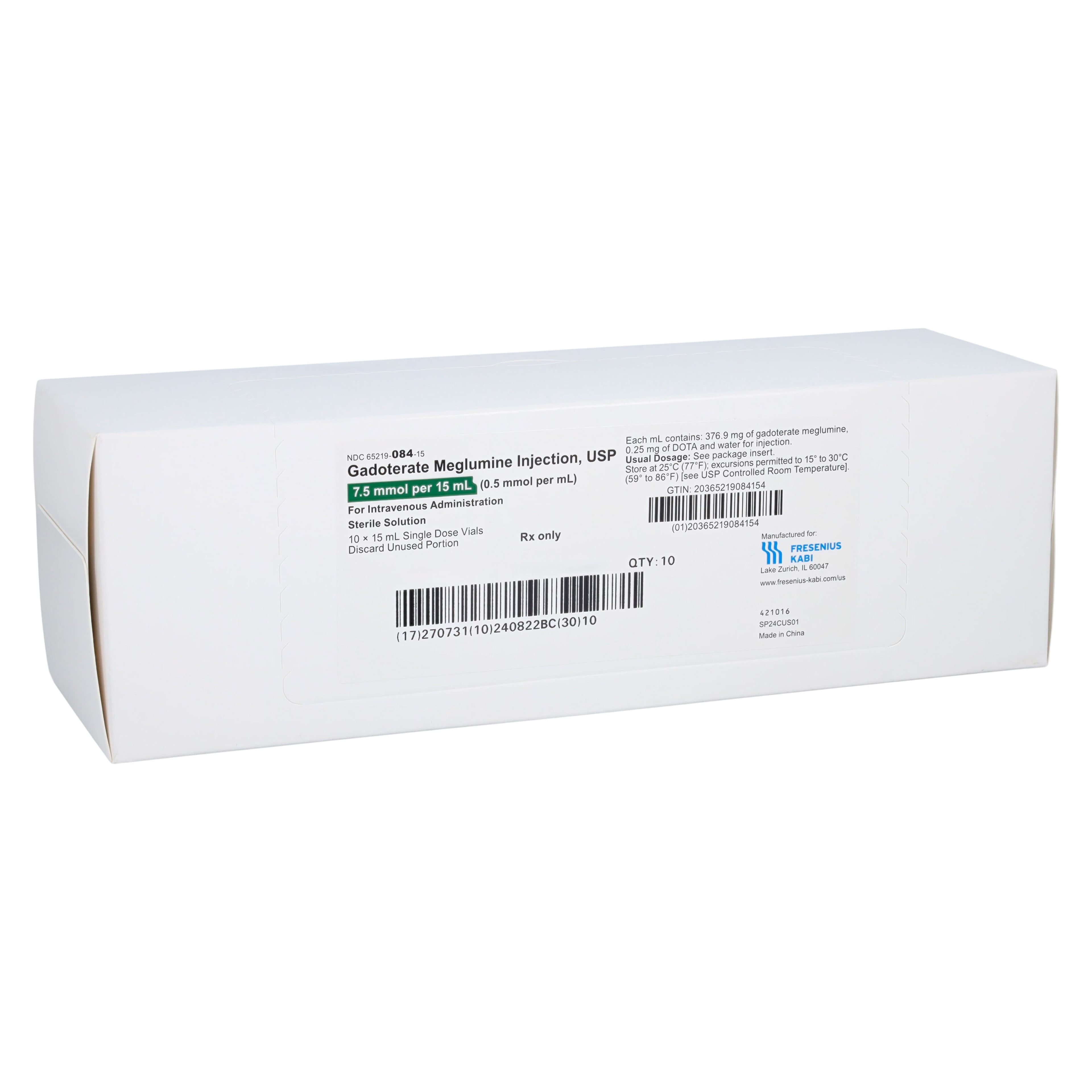 Gadoterate Meglumine Injection 0.5 mmol/mL, Single-Dose Vial, 15 mL, 10/Package