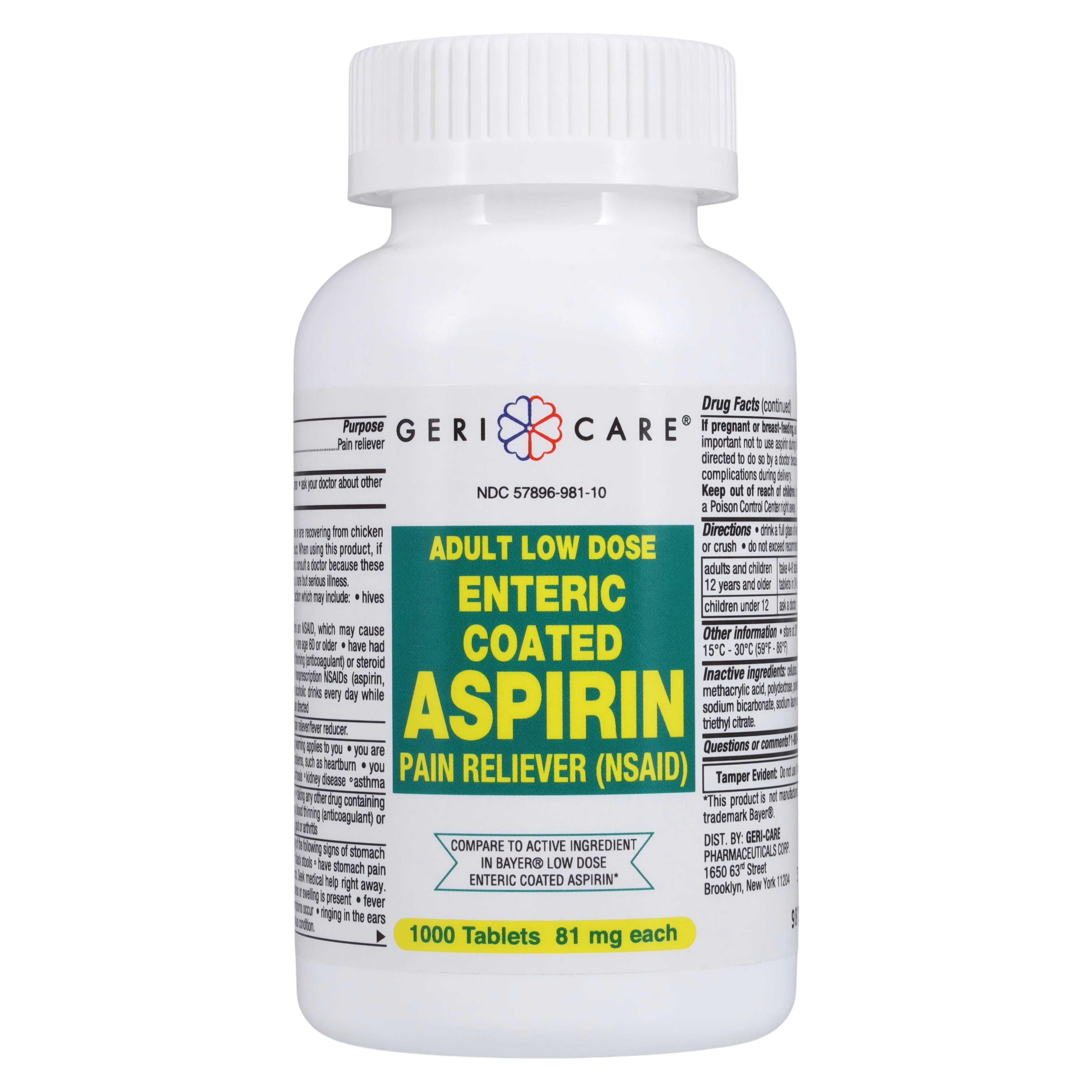 Geri-Care Aspirin EC Tablets, 81mg, 1000/Bottle